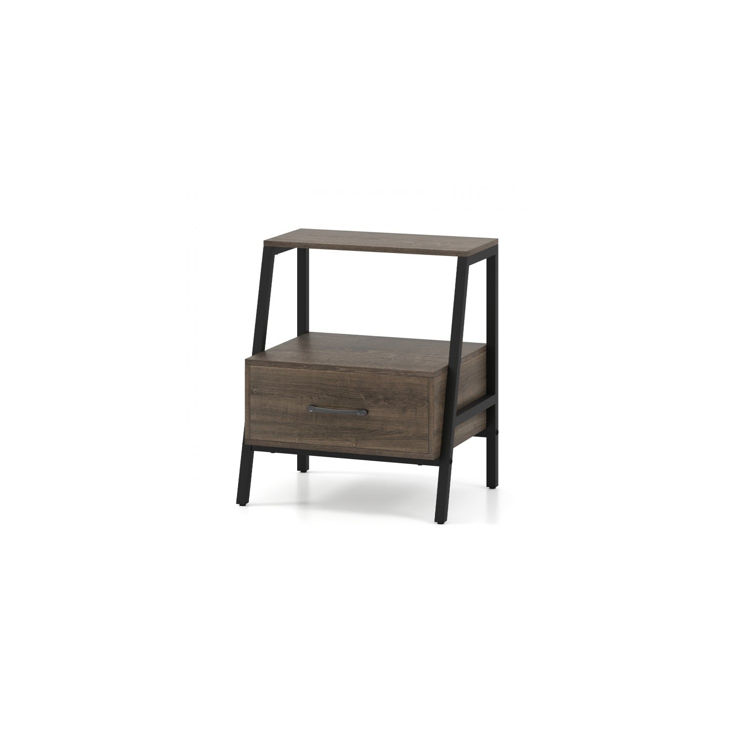 Table de chevet champêtre – Table de chevet à 3 niveaux avec espace de rangement ouvert