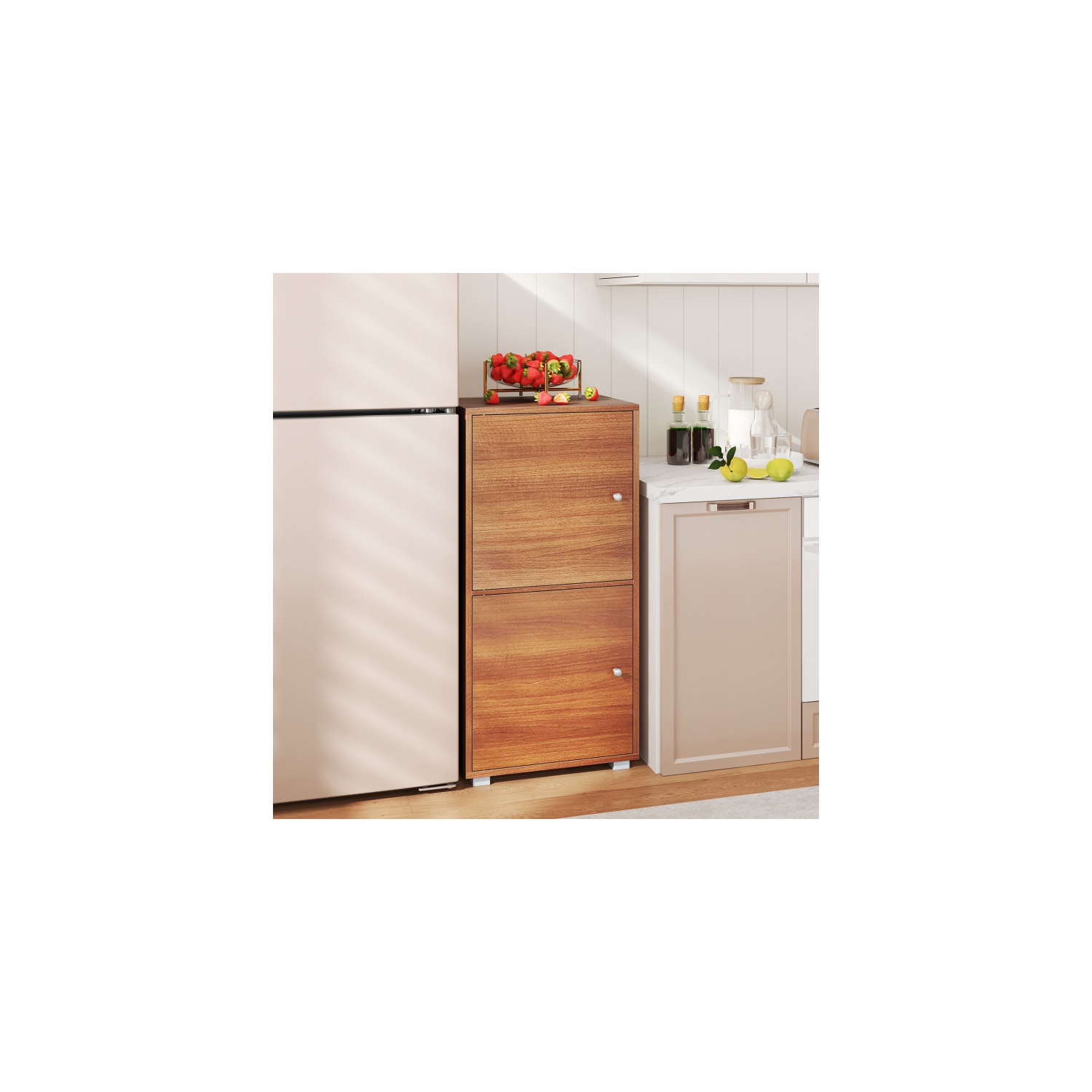 Table de chevet moderne à 2 niveaux avec tiroir et tablette ouverte pour rangement dans la chambre à coucher