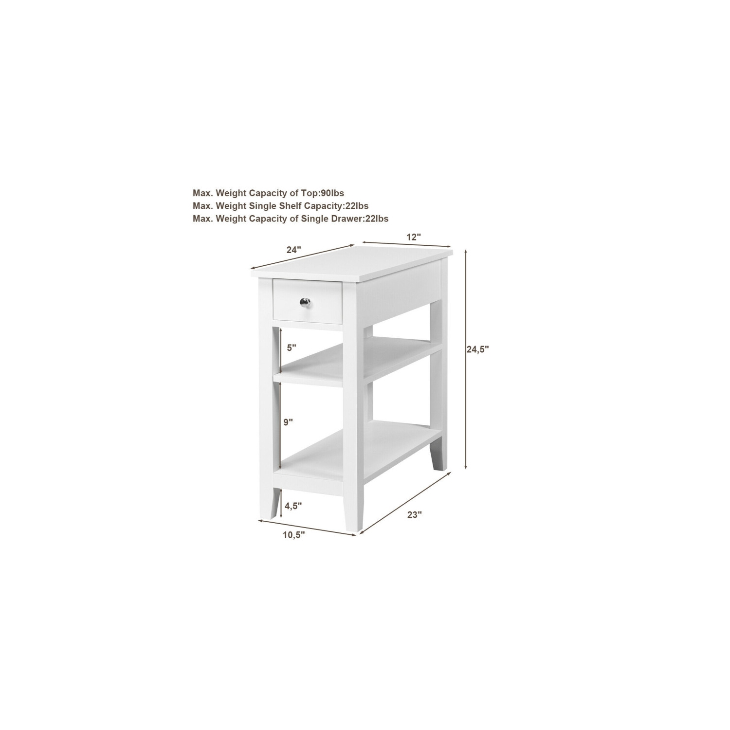 Table de chevet moderne à 3 niveaux – Table de chevet avec tiroir et 2 tablettes de rangement