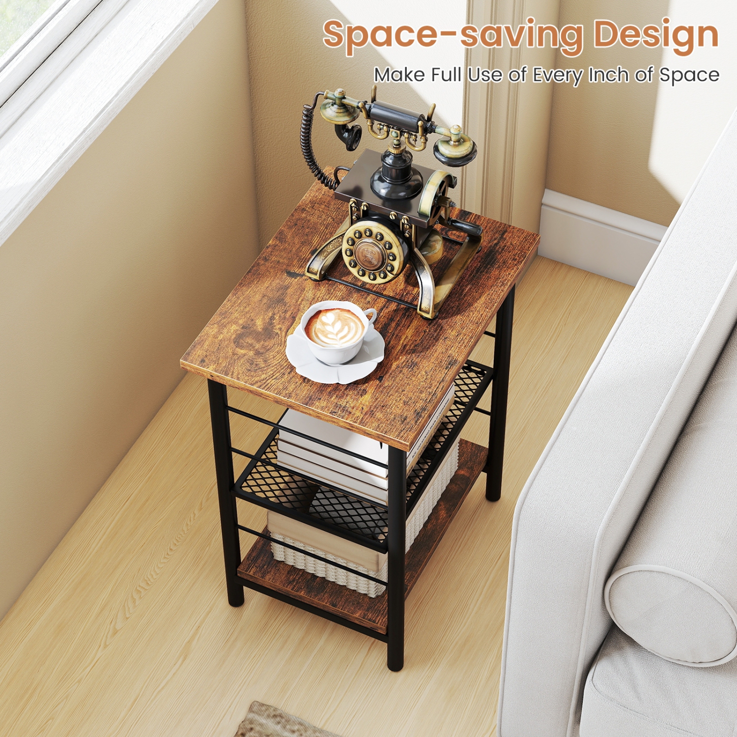 Table de bout à 3 niveaux Table de chevet compacte Table de chevet industrielle pour la chambre à coucher