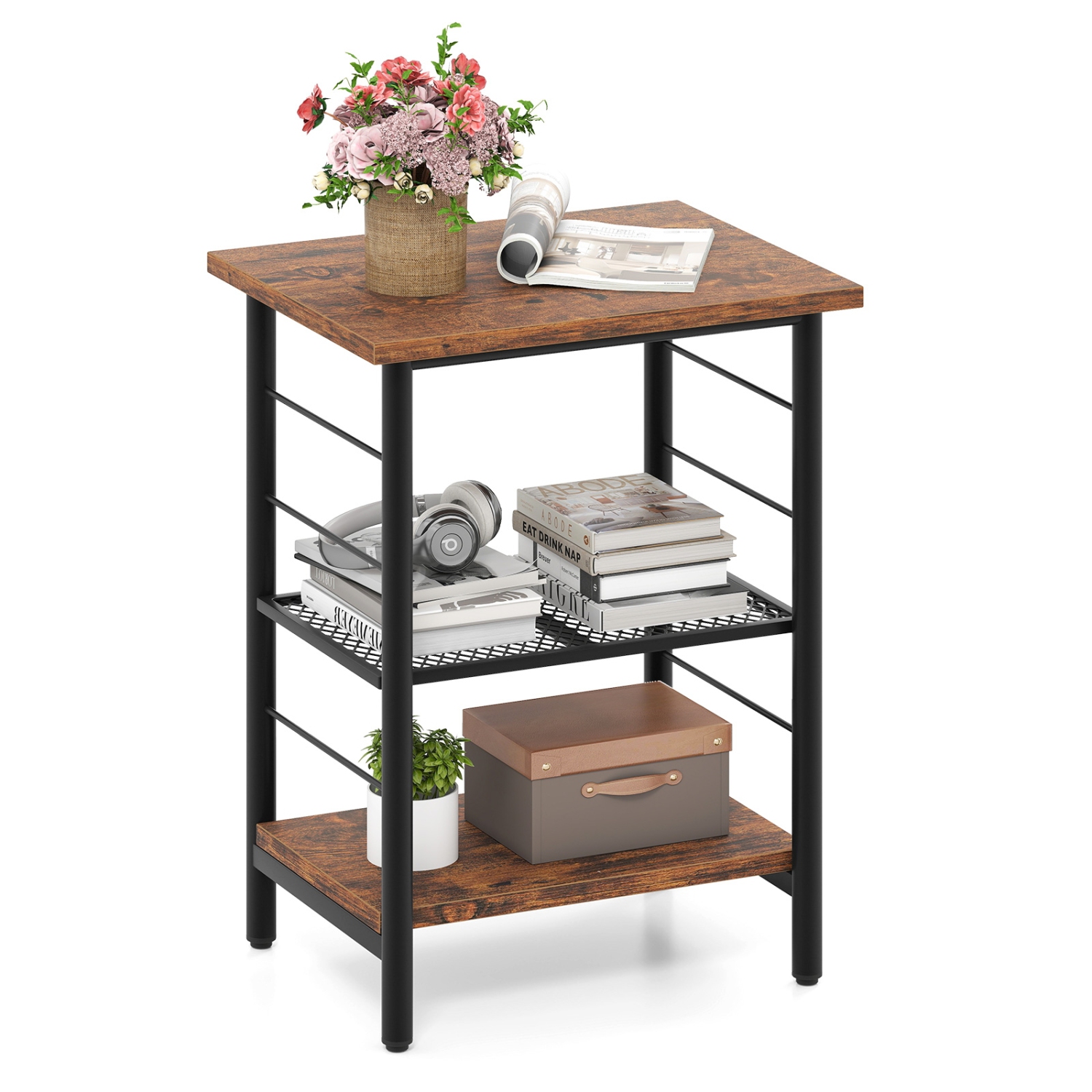 Table de bout à 3 niveaux Table de chevet compacte Table de chevet industrielle pour la chambre à coucher