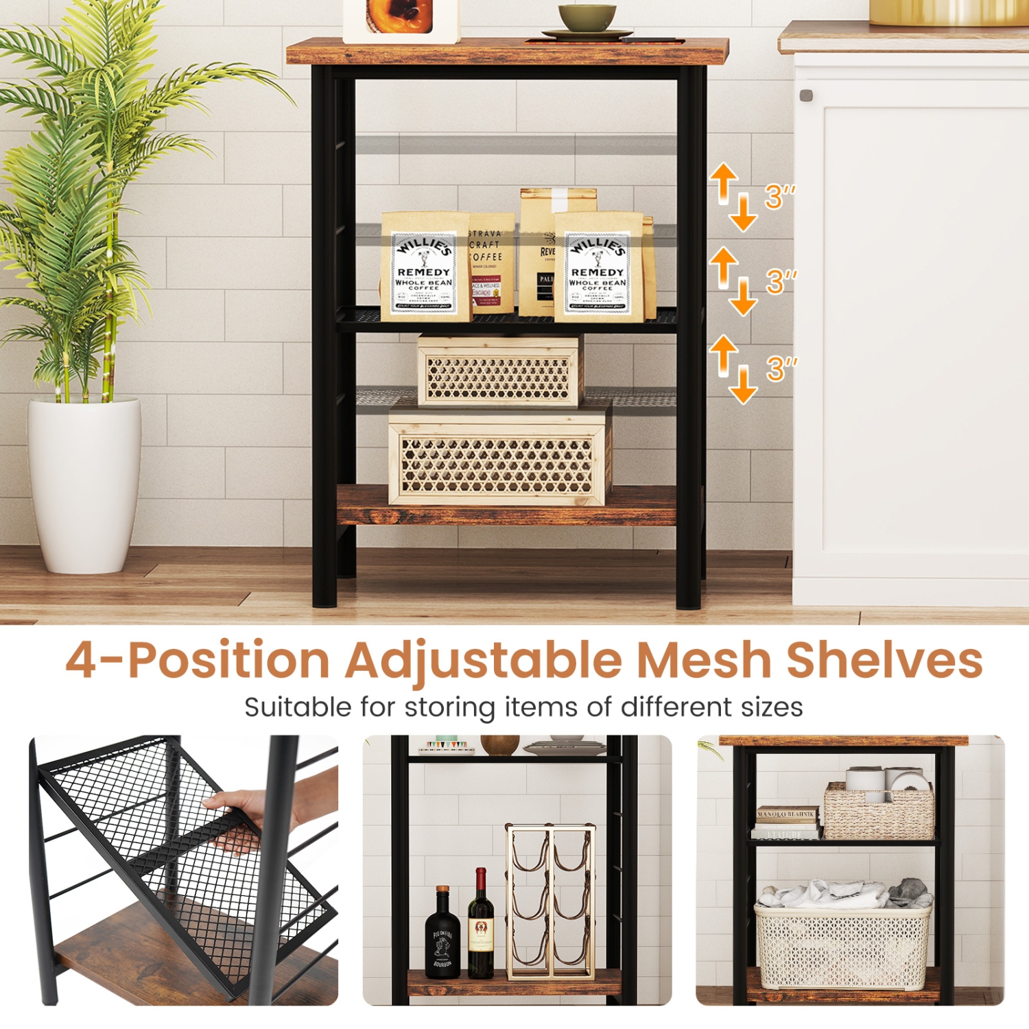 Table de bout à 3 niveaux Table de chevet compacte Table de chevet industrielle pour la chambre à coucher