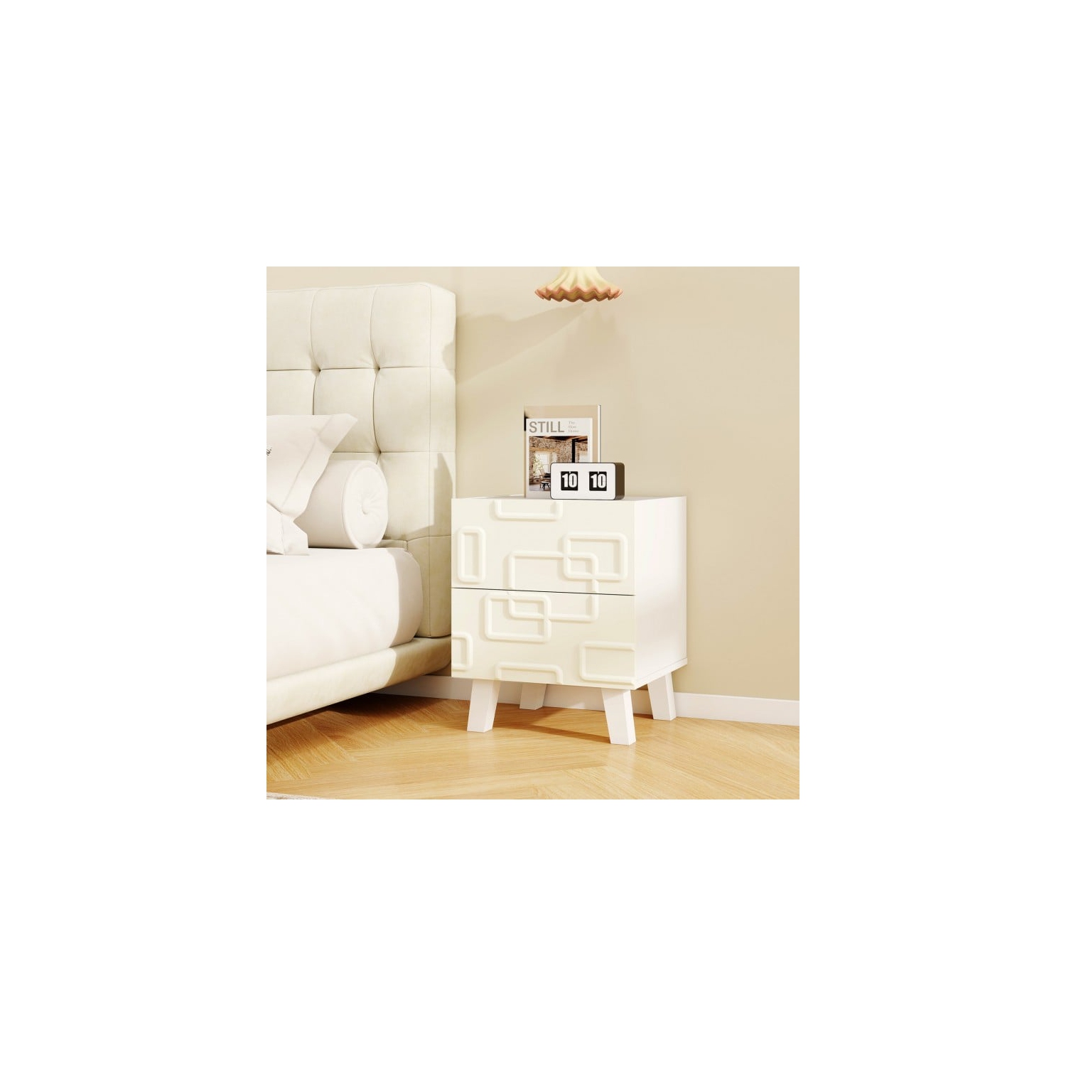 Table de chevet d'appoint moderne – Table d'appoint avec tiroir texturé 3D