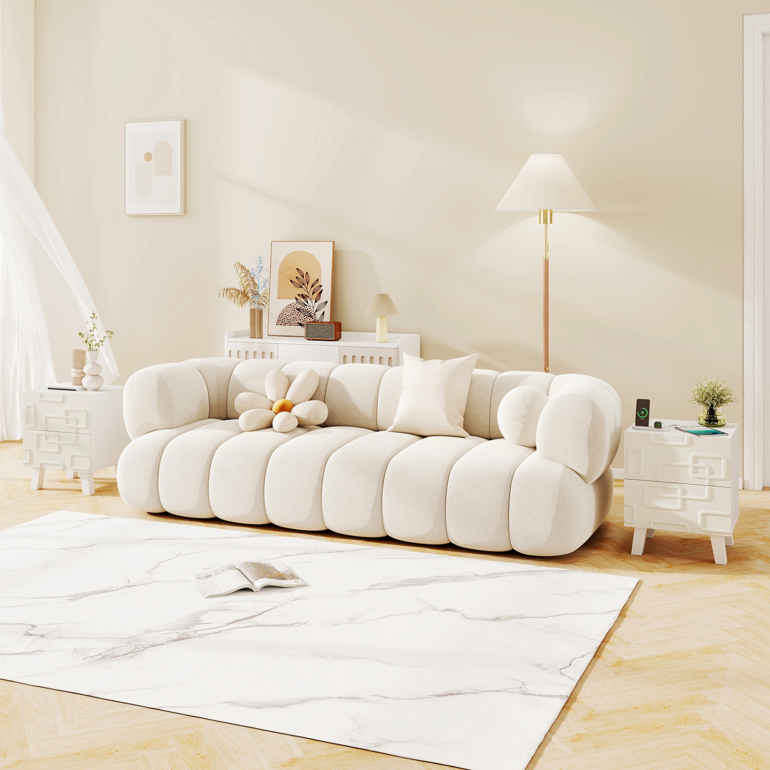 Table de chevet d'appoint moderne – Table d'appoint avec tiroir texturé 3D