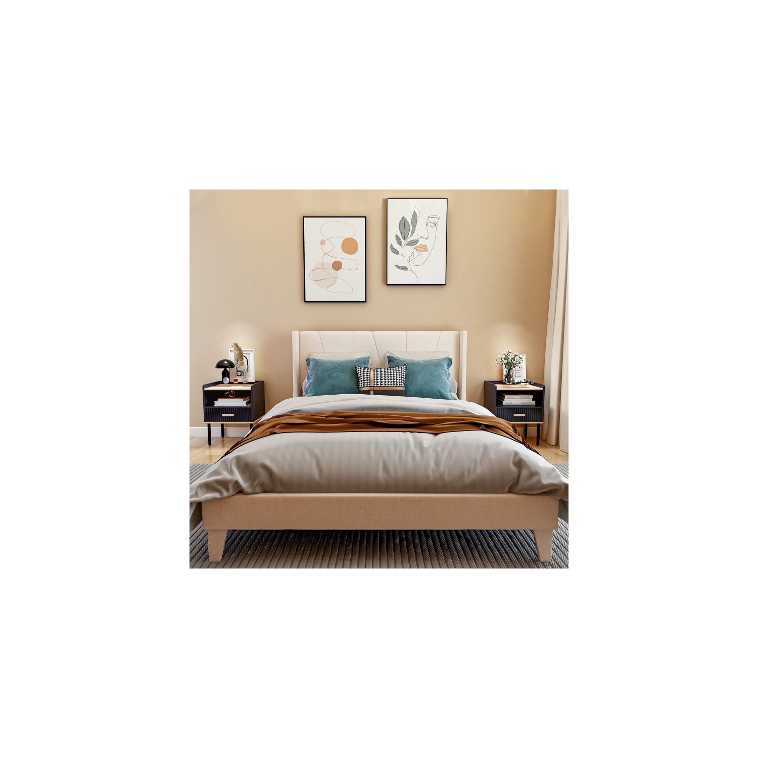 Table de chevet compacte avec tablette ouverte et tiroir pour le salon ou la chambre à coucher