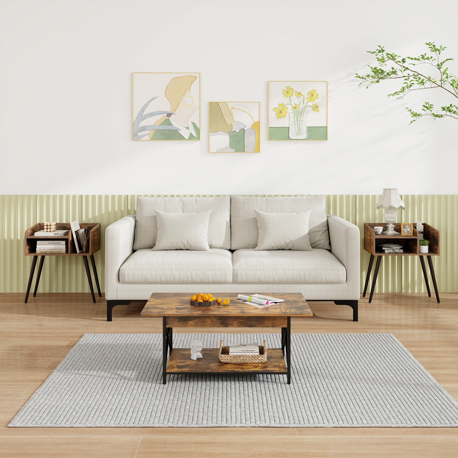 Table de bout de milieu de siècle avec tablettes de rangement – Table de chevet d'appoint pour chambre à coucher