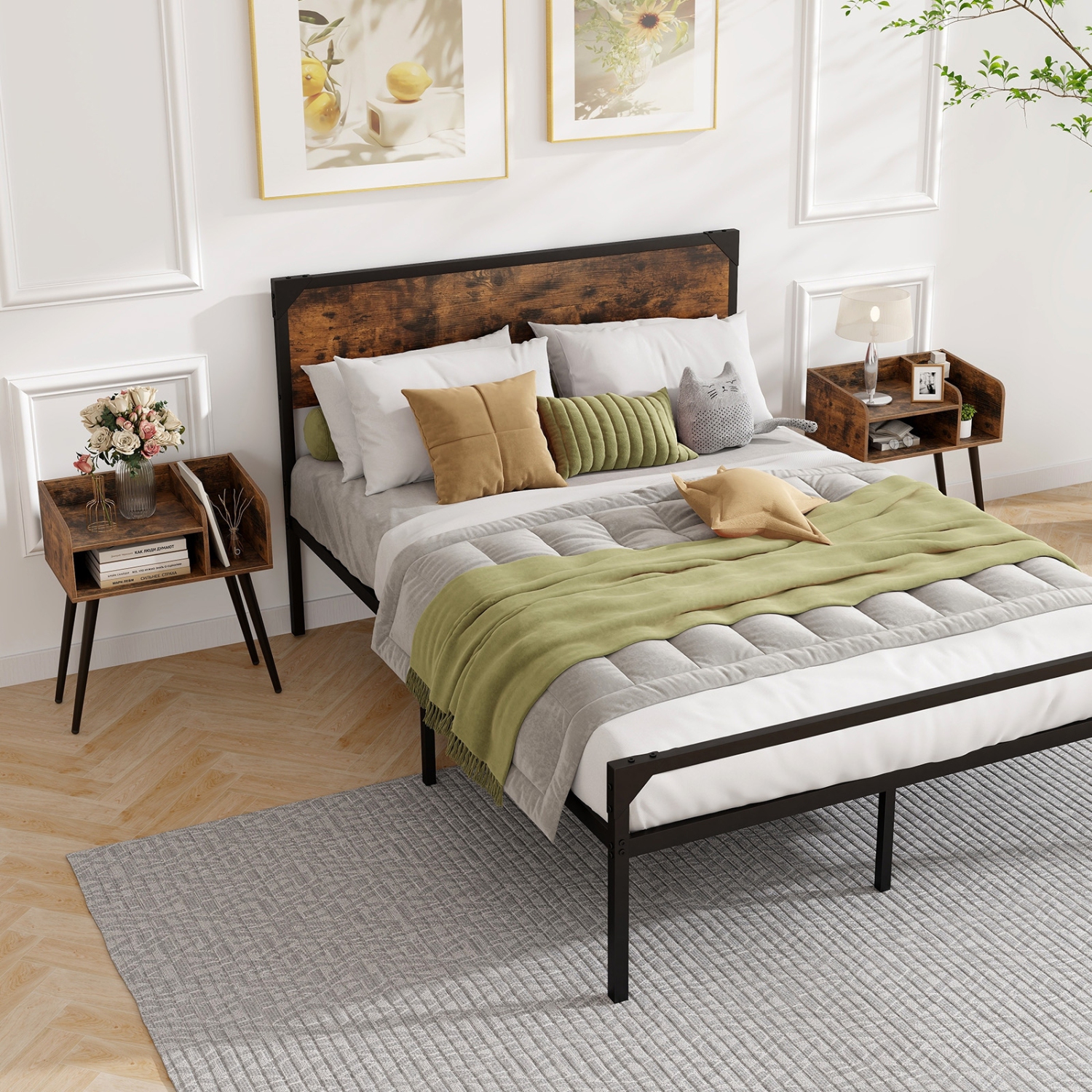 Table de bout de milieu de siècle avec tablettes de rangement – Table de chevet d'appoint pour chambre à coucher