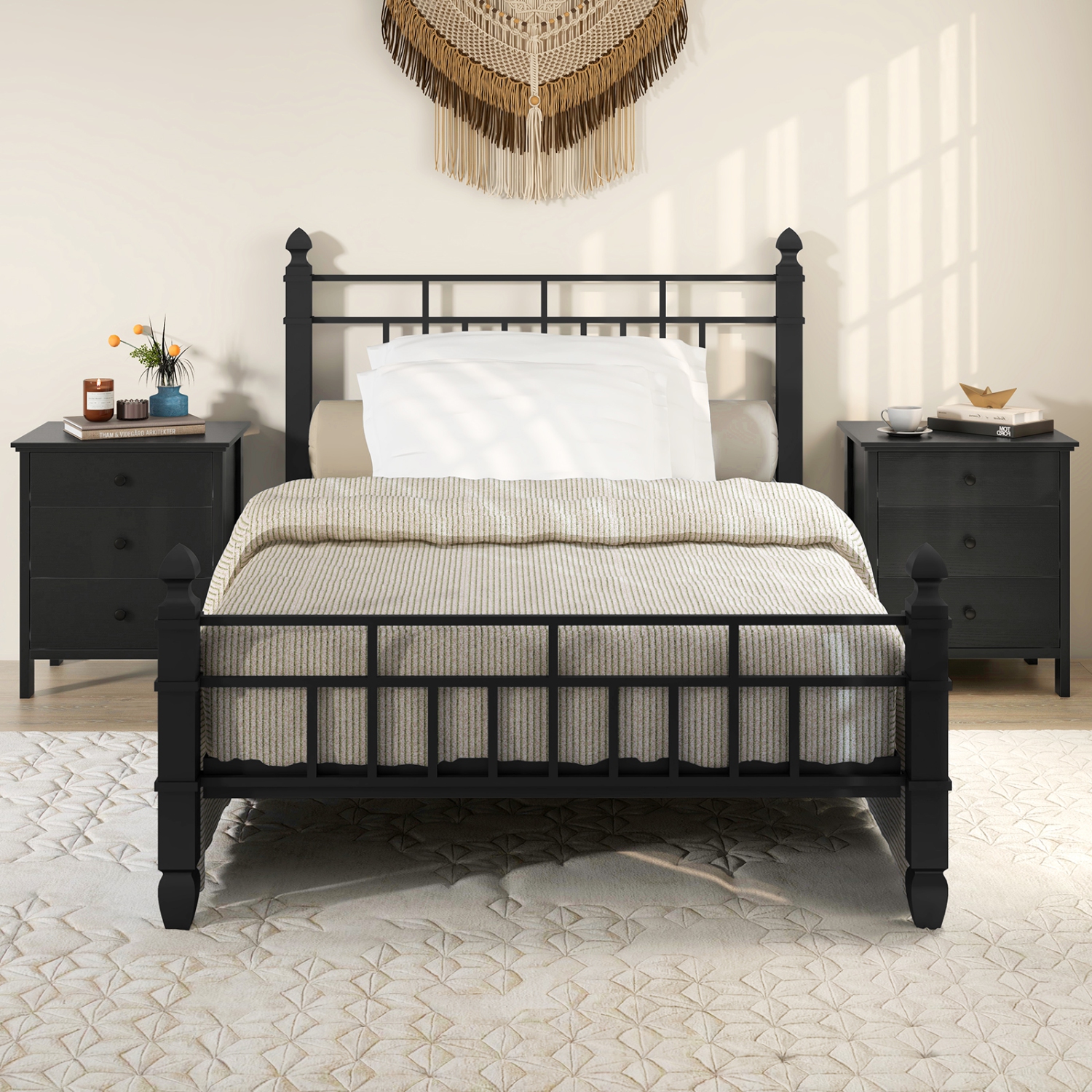 Table de chevet moderne en bois à 3 tiroirs - Noir