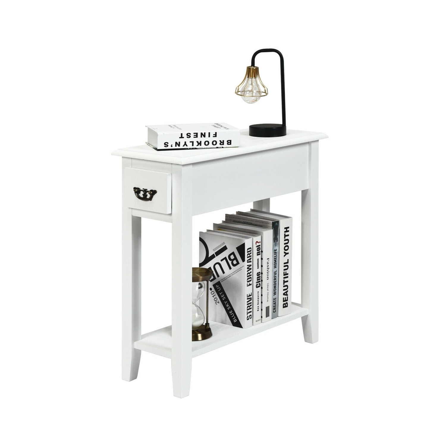 Table de chevet à 2 niveaux pour canapé d'appoint Table de chevet étroite - Blanc