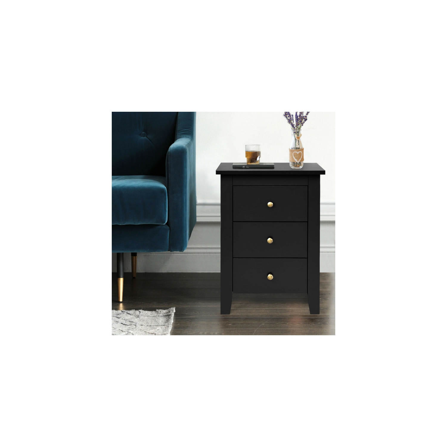 Armoire de chevet contemporaine – Table de chevet en bois avec 3 tiroirs