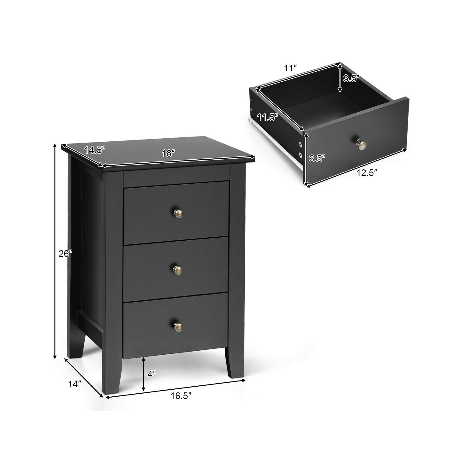 Armoire de chevet contemporaine – Table de chevet en bois avec 3 tiroirs