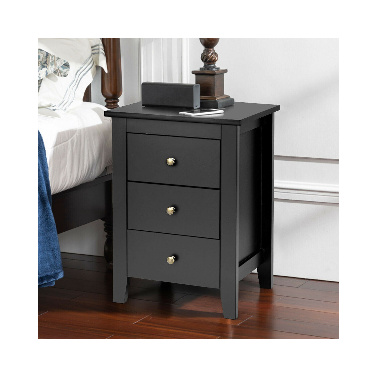 Armoire de chevet contemporaine – Table de chevet en bois avec 3 tiroirs