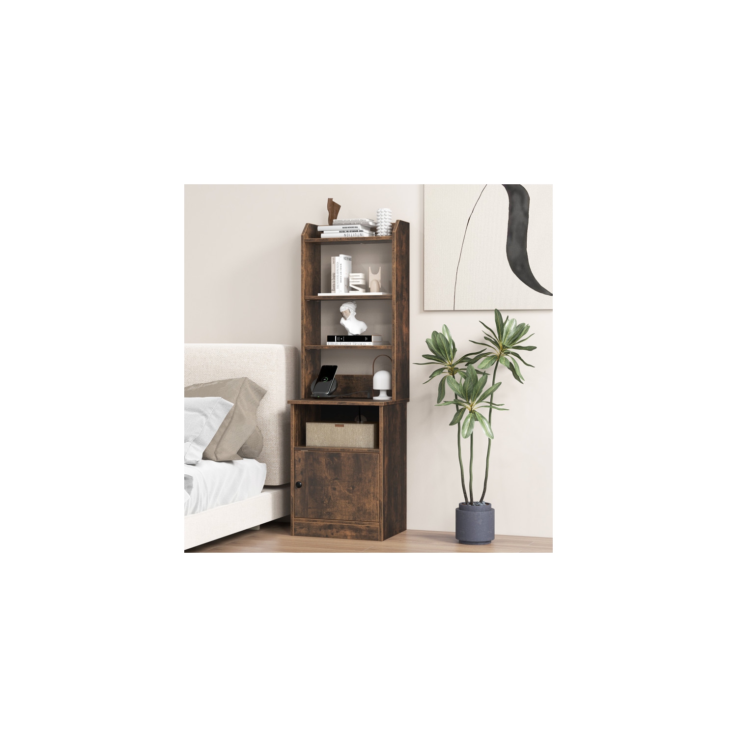 Grande table de chevet avec 5 tablettes ouvertes et armoire pour chambre ou salon