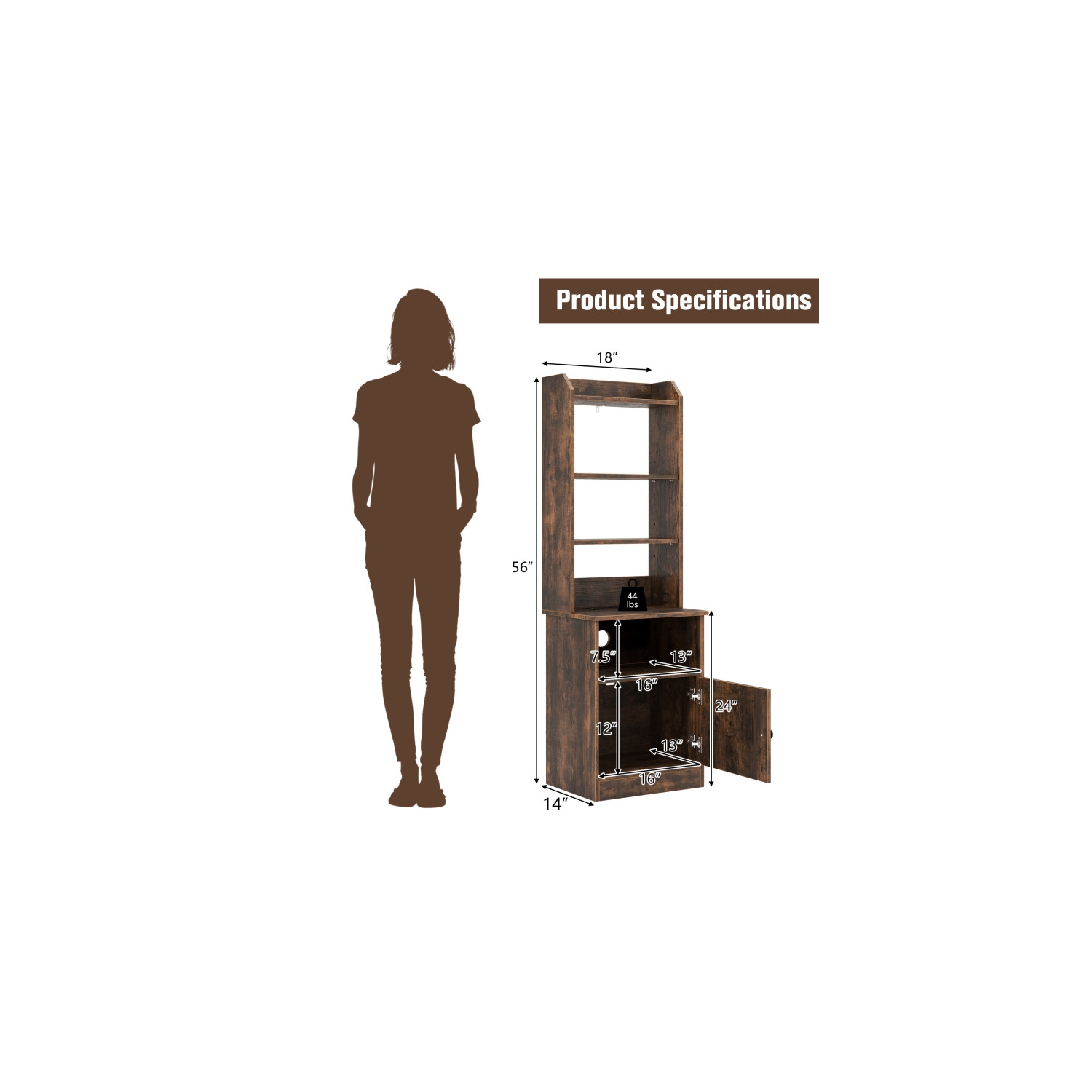 Grande table de chevet avec 5 tablettes ouvertes et armoire pour chambre ou salon