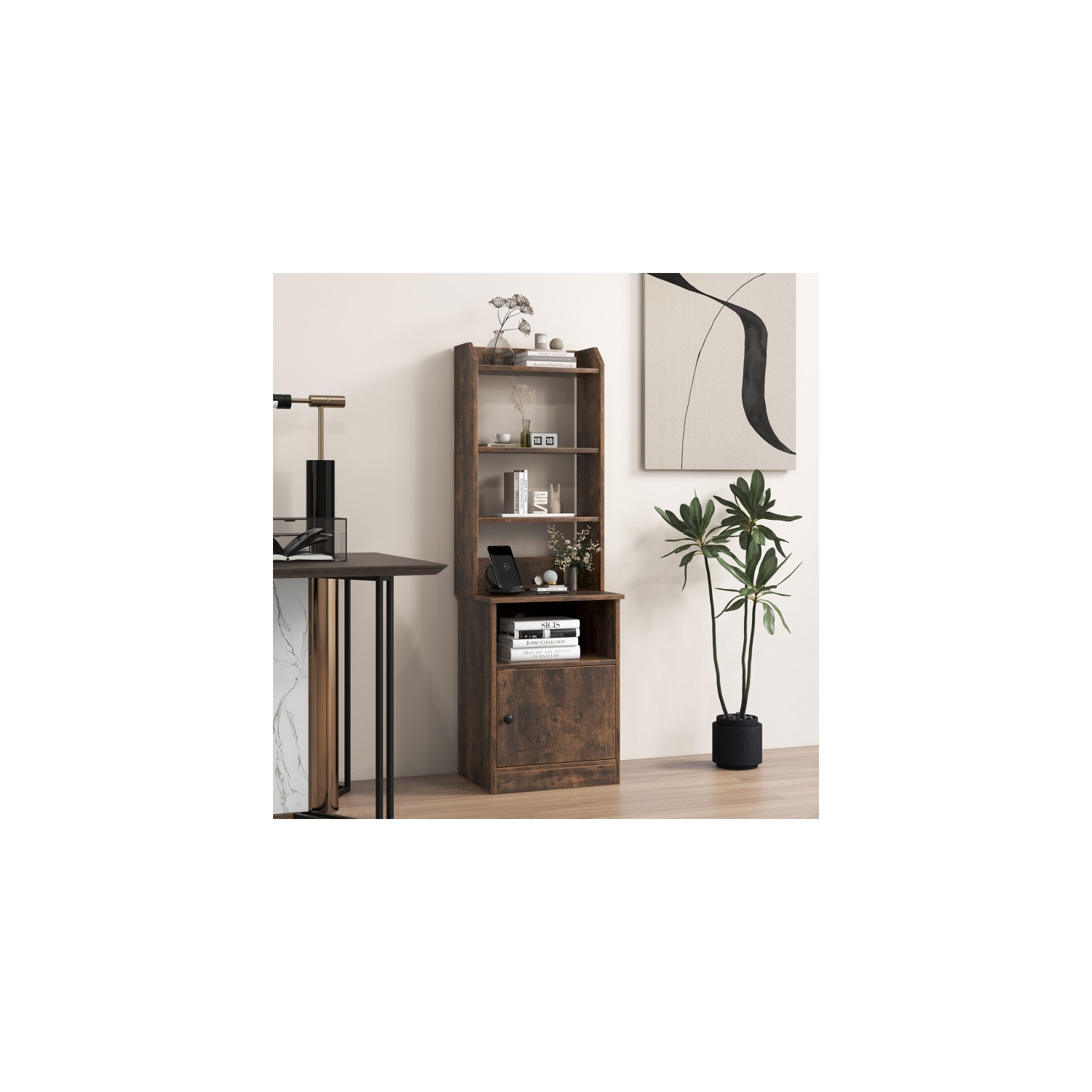 Grande table de chevet avec 5 tablettes ouvertes et armoire pour chambre ou salon