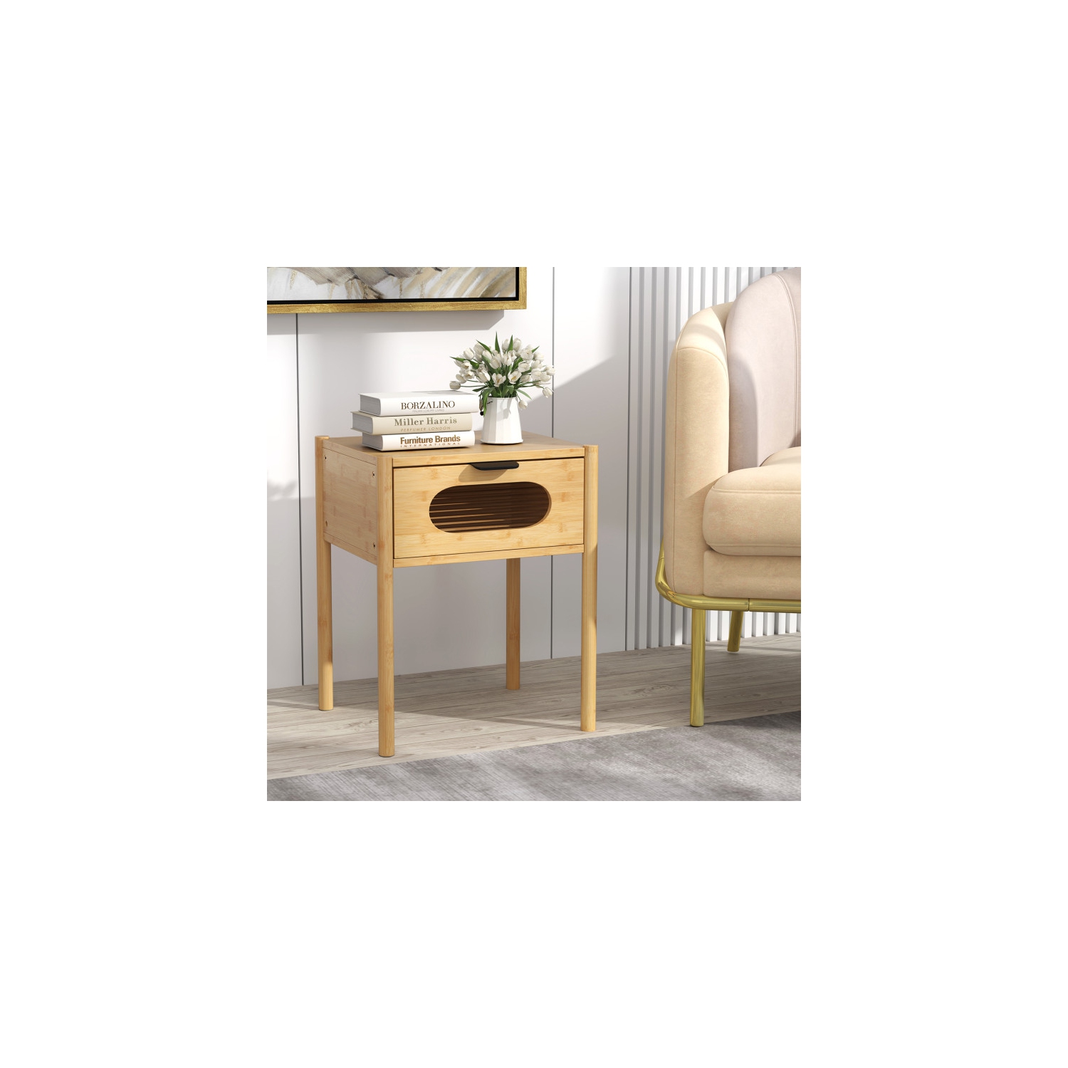 Table de chevet en osier avec tiroir décoré, grande table de bout carrée pour la chambre ou le salon