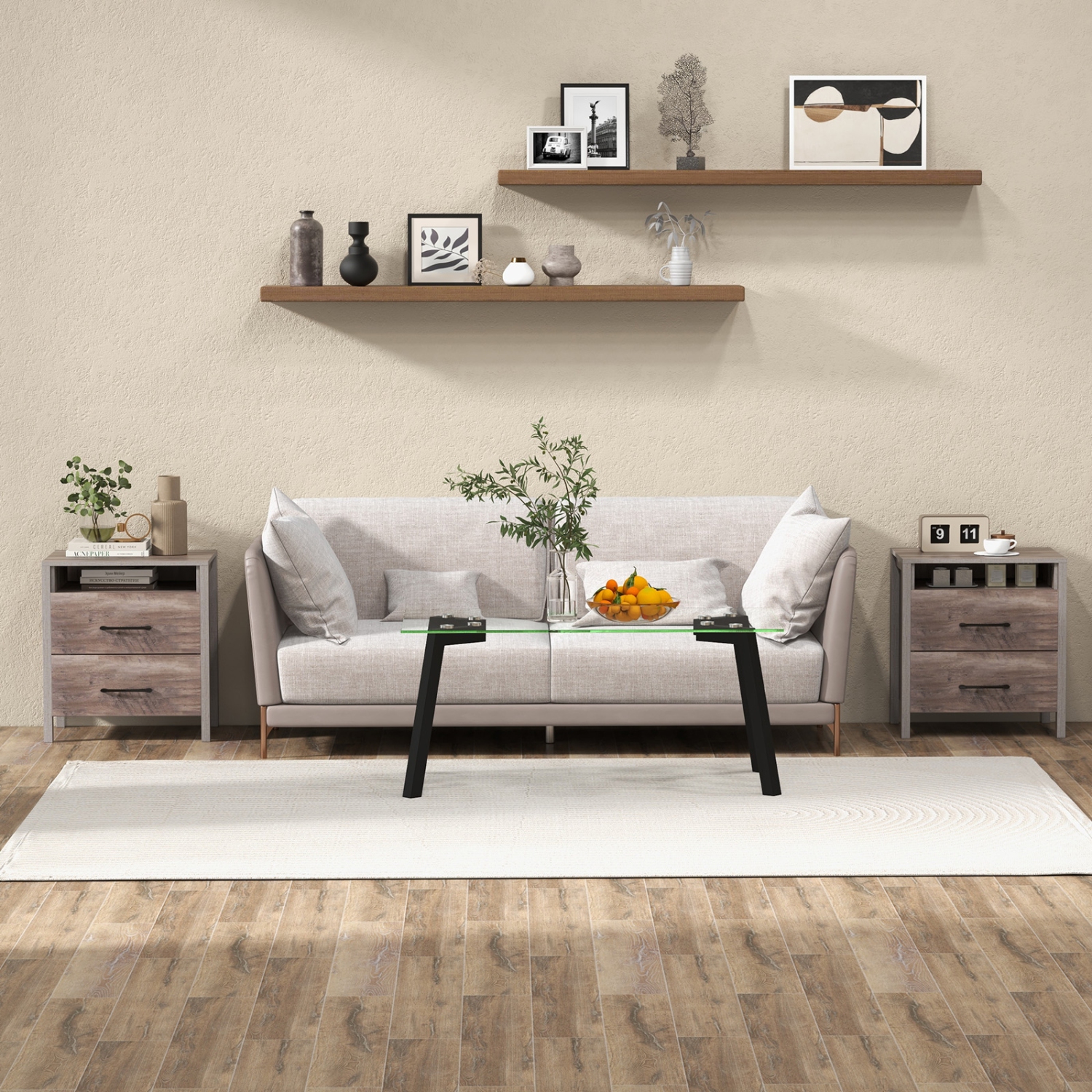 Table de chevet de style champêtre – Table de chevet à 2 tiroirs avec tablette ouverte pour rangement dans la chambre à coucher