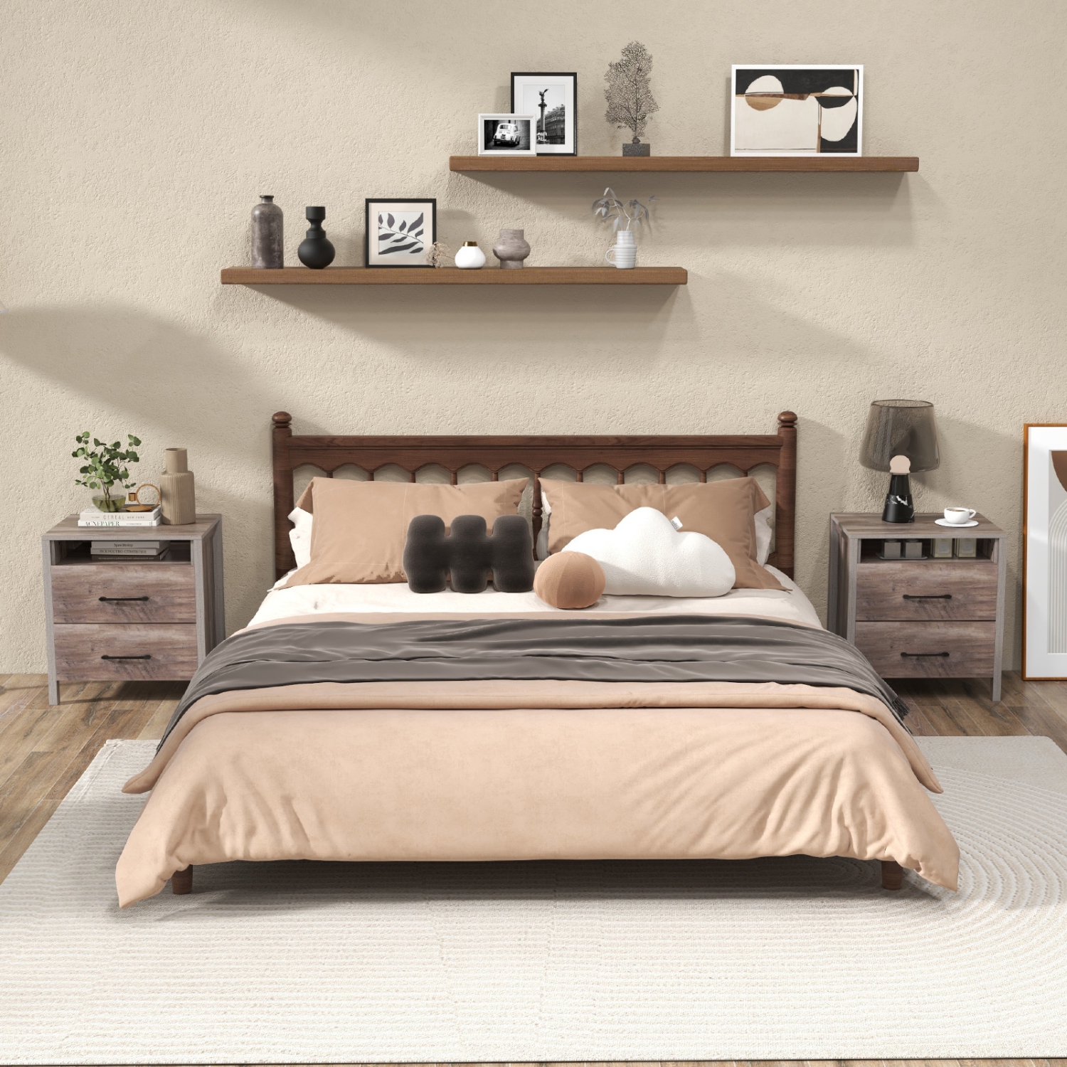 Table de chevet de style champêtre – Table de chevet à 2 tiroirs avec tablette ouverte pour rangement dans la chambre à coucher