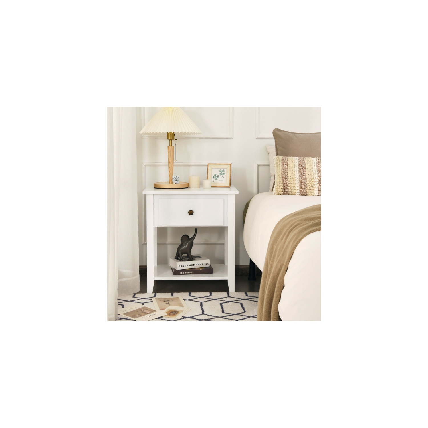 Table de chevet à 2 niveaux – Table de bout avec tiroir et tablette ouverte pour les articles essentiels de la chambre à coucher