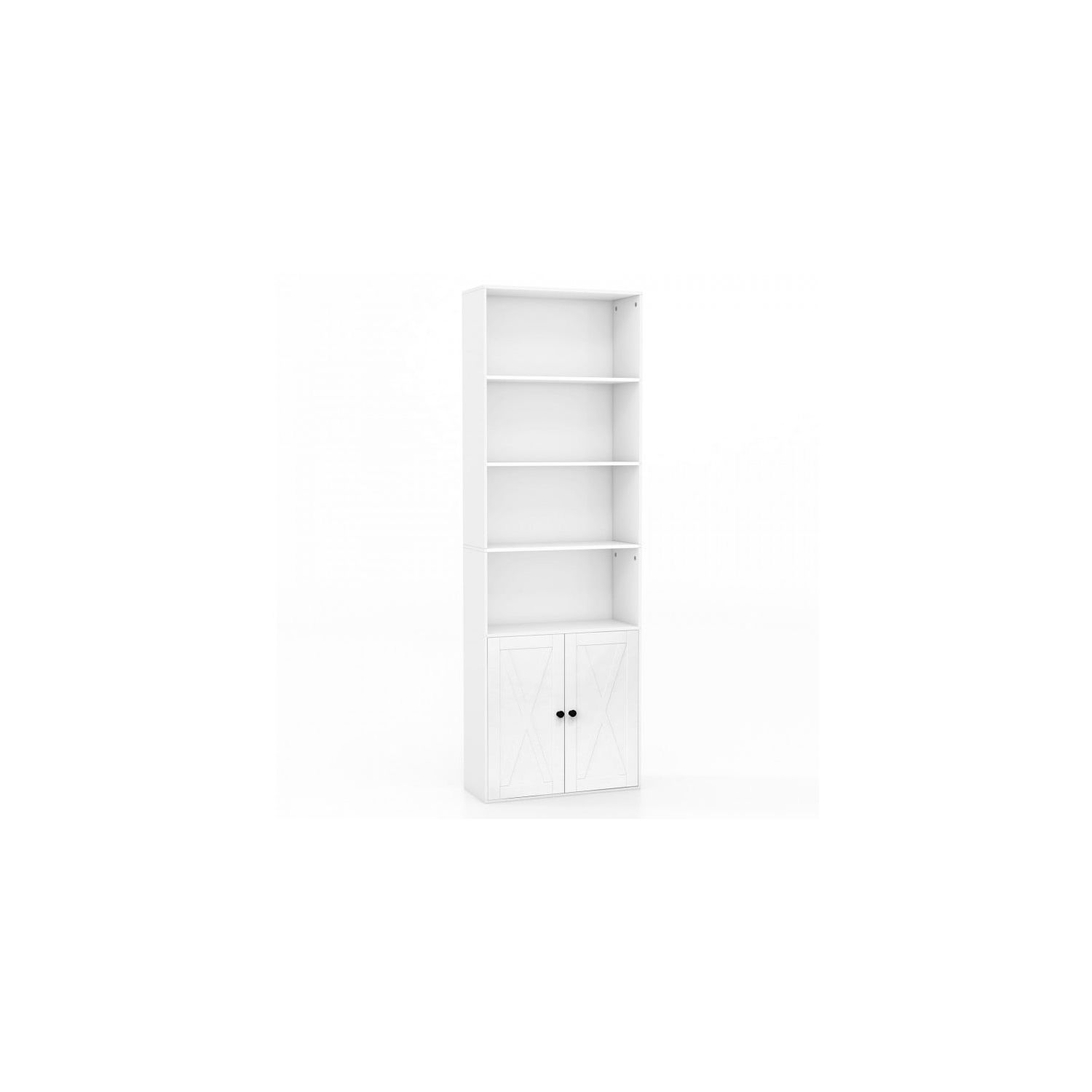 Bibliothèque autonome à 6 tablettes avec armoire à 2 portes, rangement pour livres et décorations