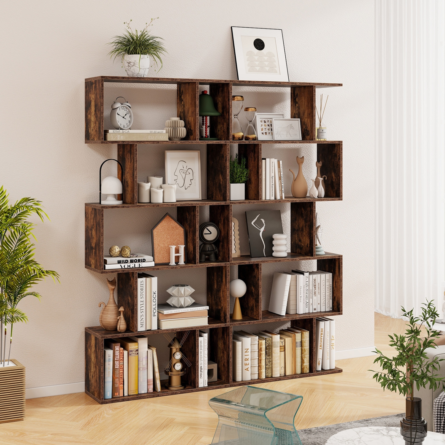 5-Tier Bookshelf with Anti-Toppling Device for Living Room or Home Office Storage