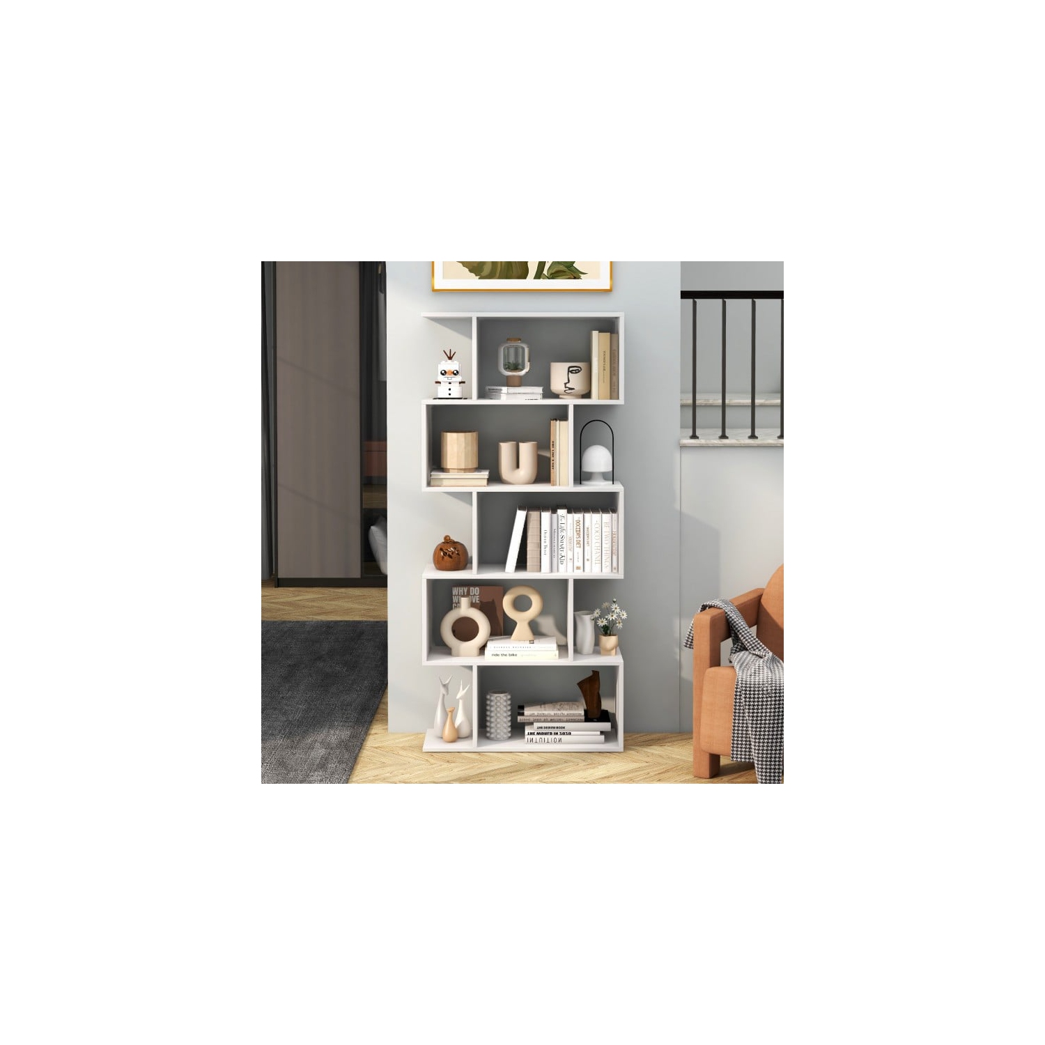 5-Tier Bookshelf with Anti-Toppling Device for Living Room or Home Office Storage