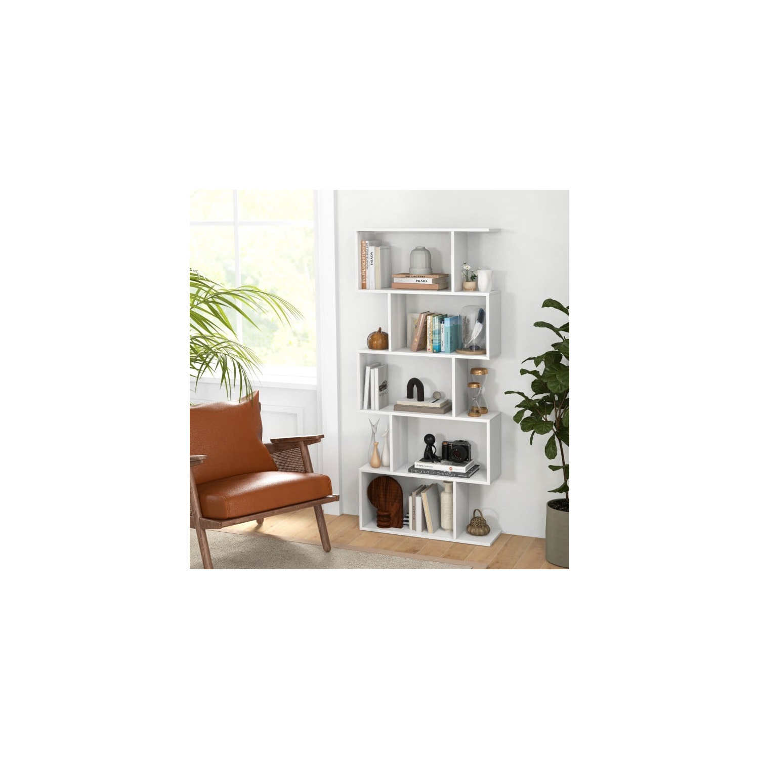 5-Tier Bookshelf with Anti-Toppling Device for Living Room or Home Office Storage