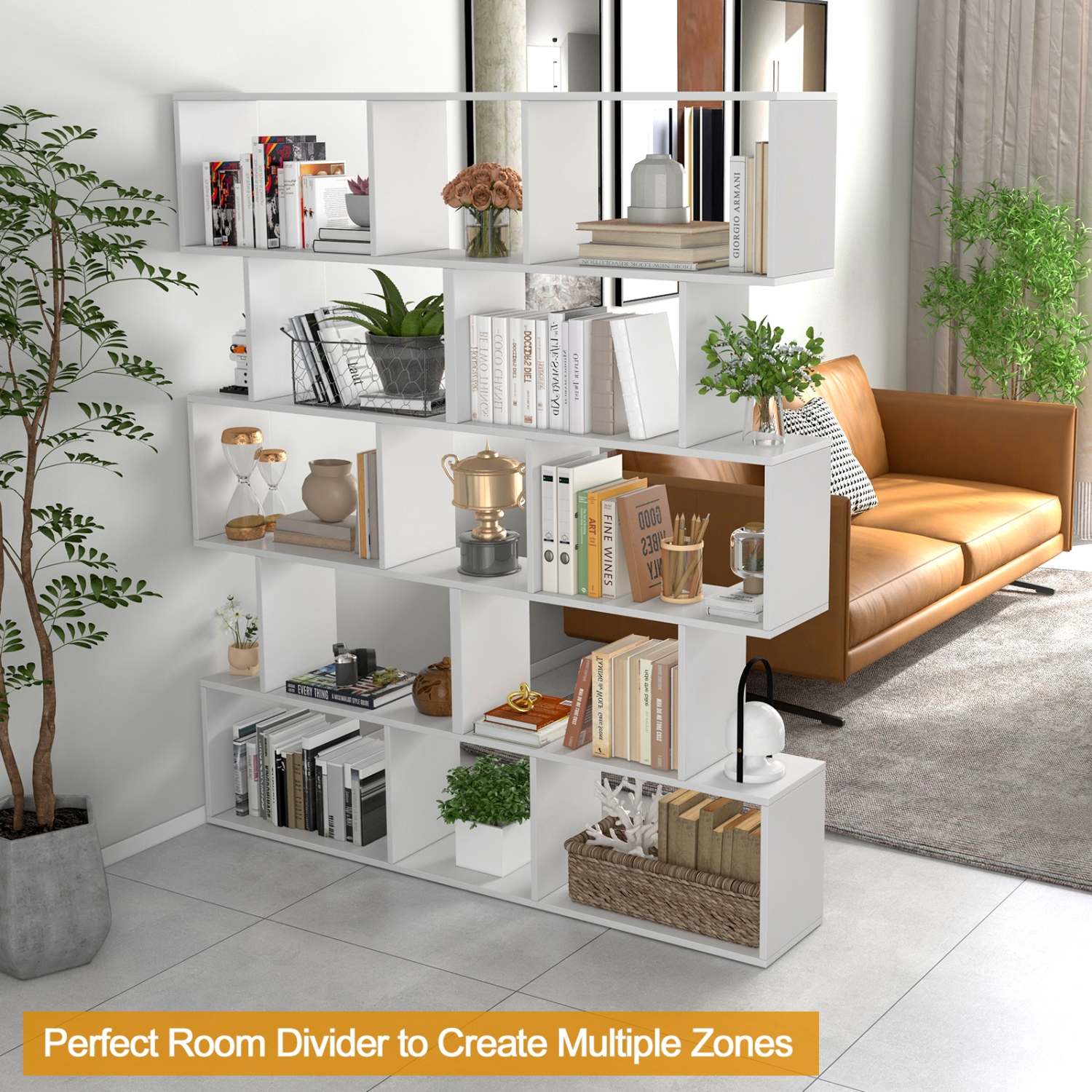 5-Tier Bookshelf with Anti-Toppling Device for Living Room or Home Office Storage