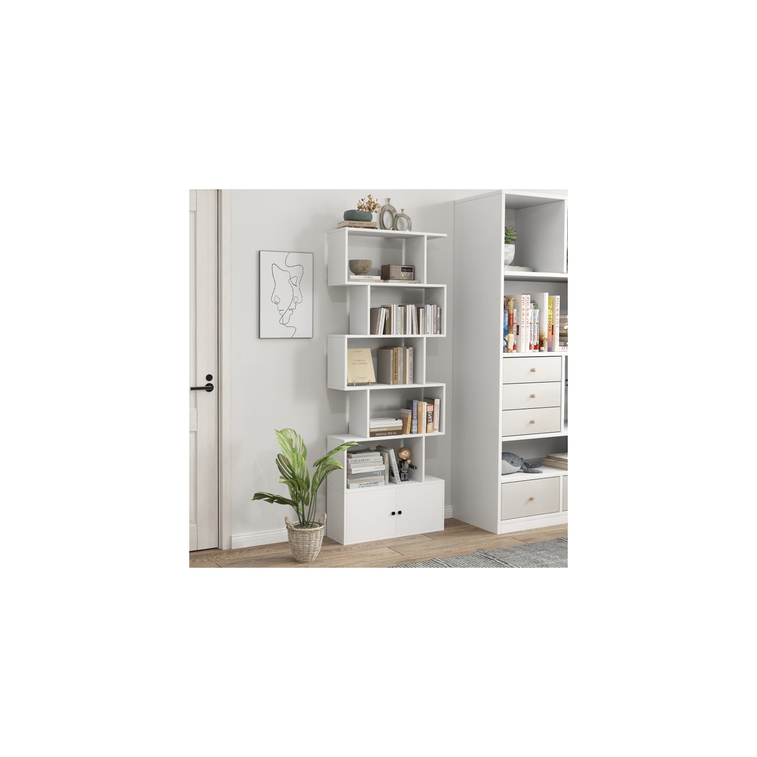 Freestanding 6-Shelf Bookcase with Anti-Tipping Kit for Living Room or Office