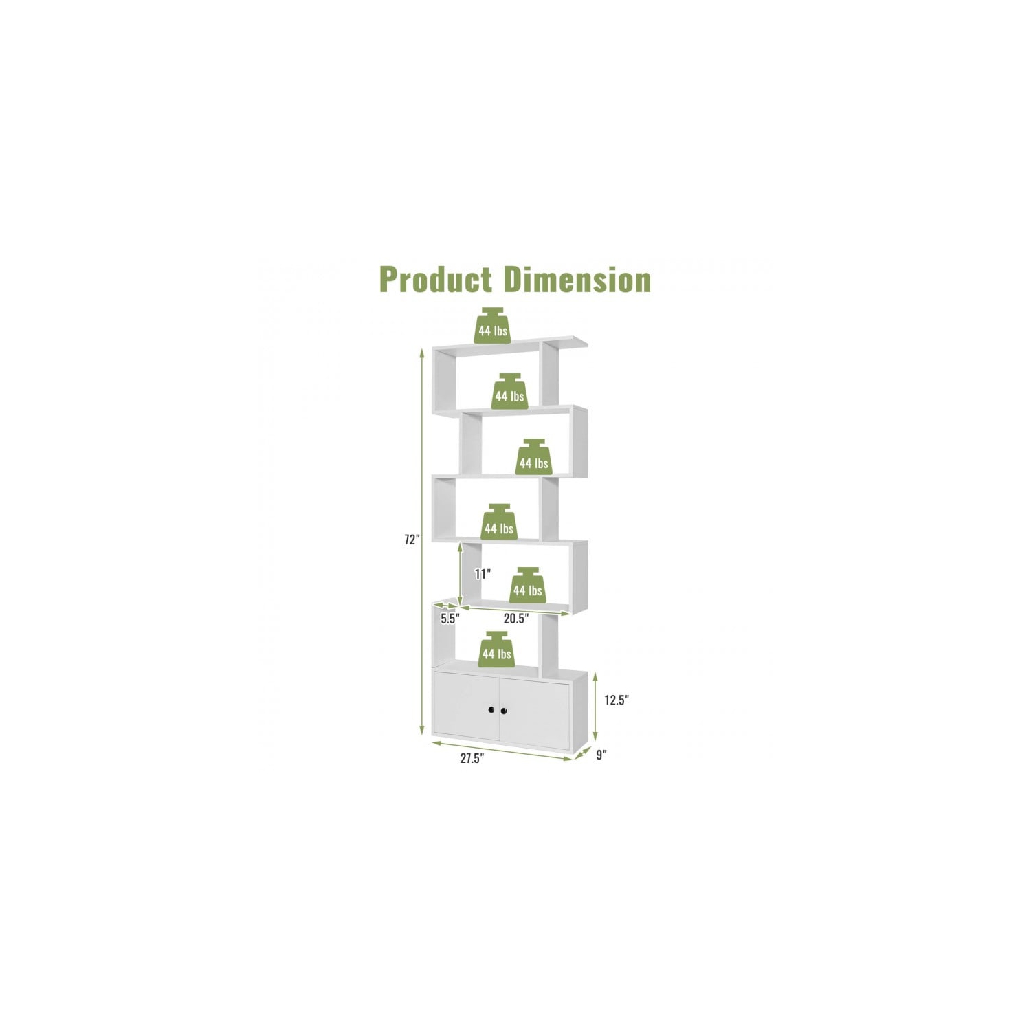 Freestanding 6-Shelf Bookcase with Anti-Tipping Kit for Living Room or Office