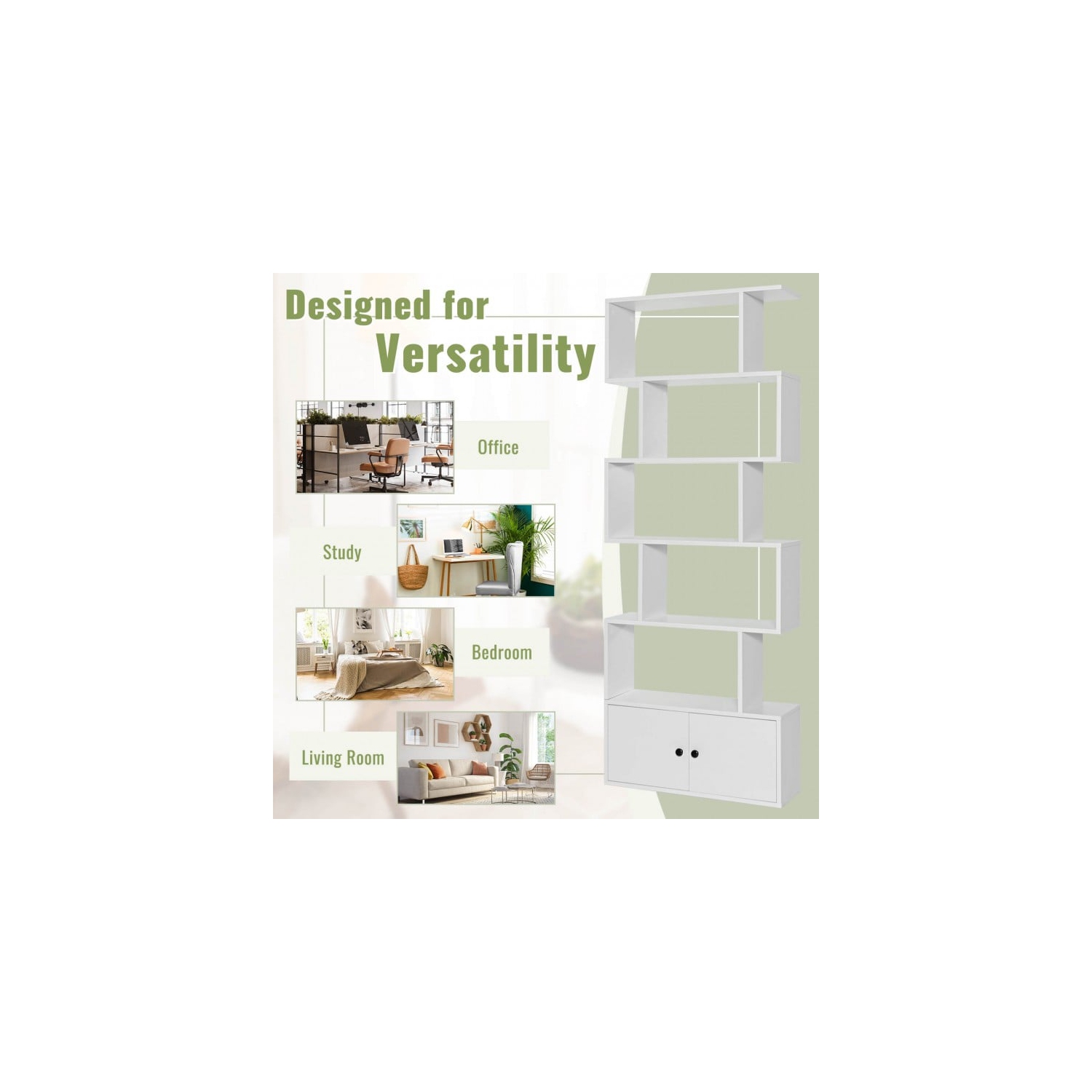 Freestanding 6-Shelf Bookcase with Anti-Tipping Kit for Living Room or Office