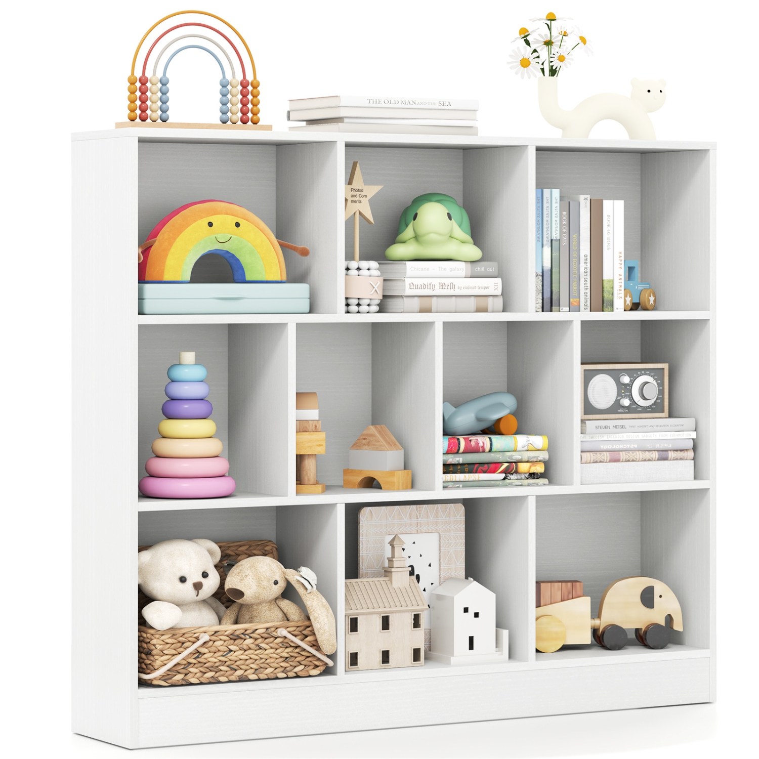 Wooden Toy Storage Organizer with 10 Cubes for Kids Room or Playroom