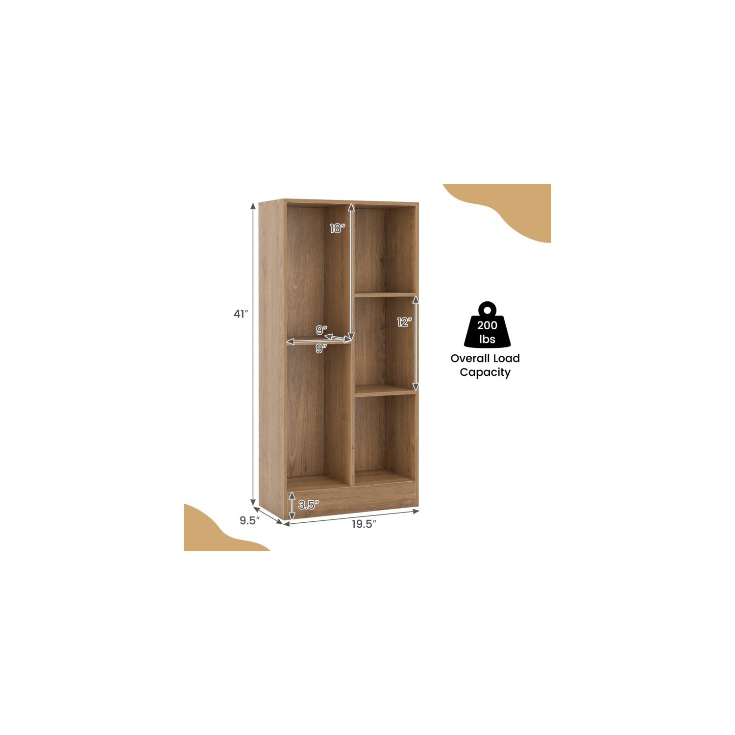 Bibliothèque à 5 cubes avec ensembles antibasculement, rangement sécuritaire et robuste