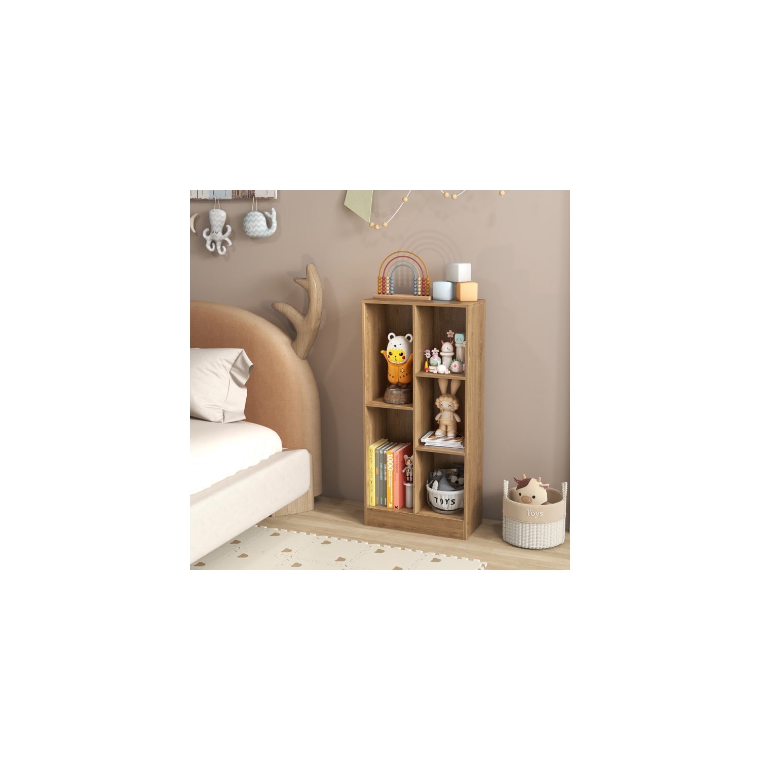 Bibliothèque à 5 cubes avec ensembles antibasculement, rangement sécuritaire et robuste