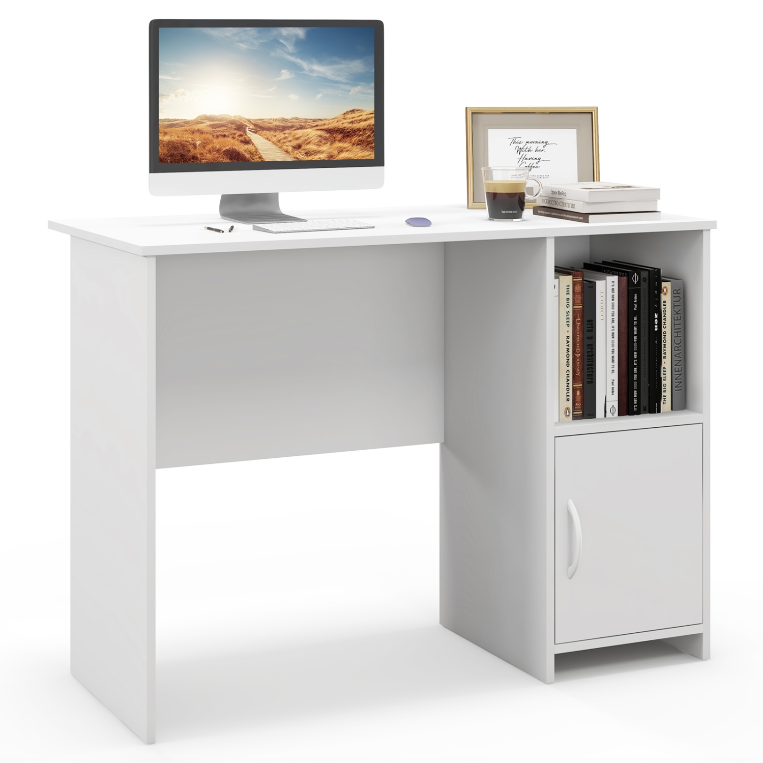 Modern Computer Desk with Cabinet for Storage and Organized Workspace