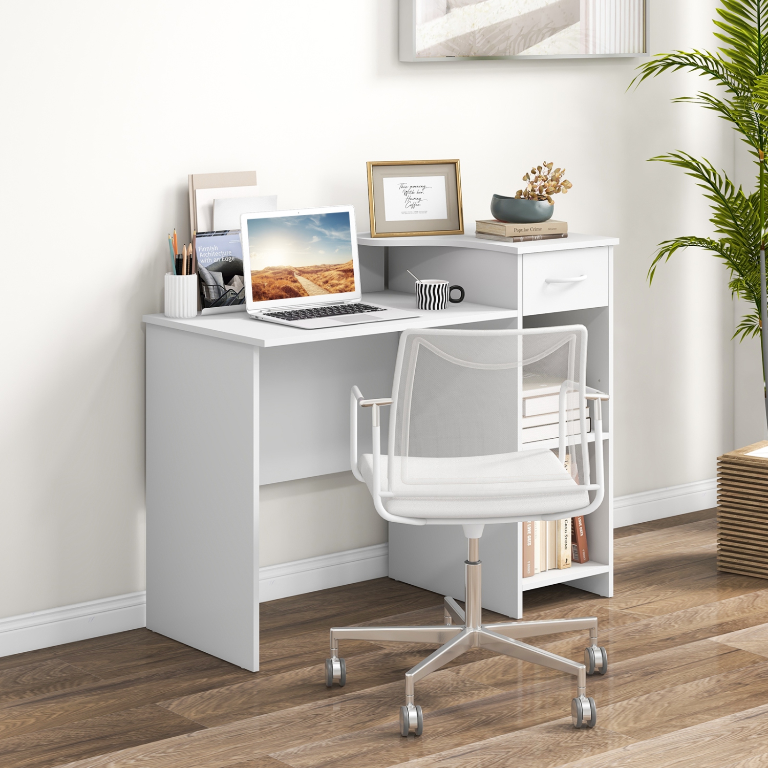 Computer Desk with Adjustable Shelf and Cable Hole for Modern Home Office