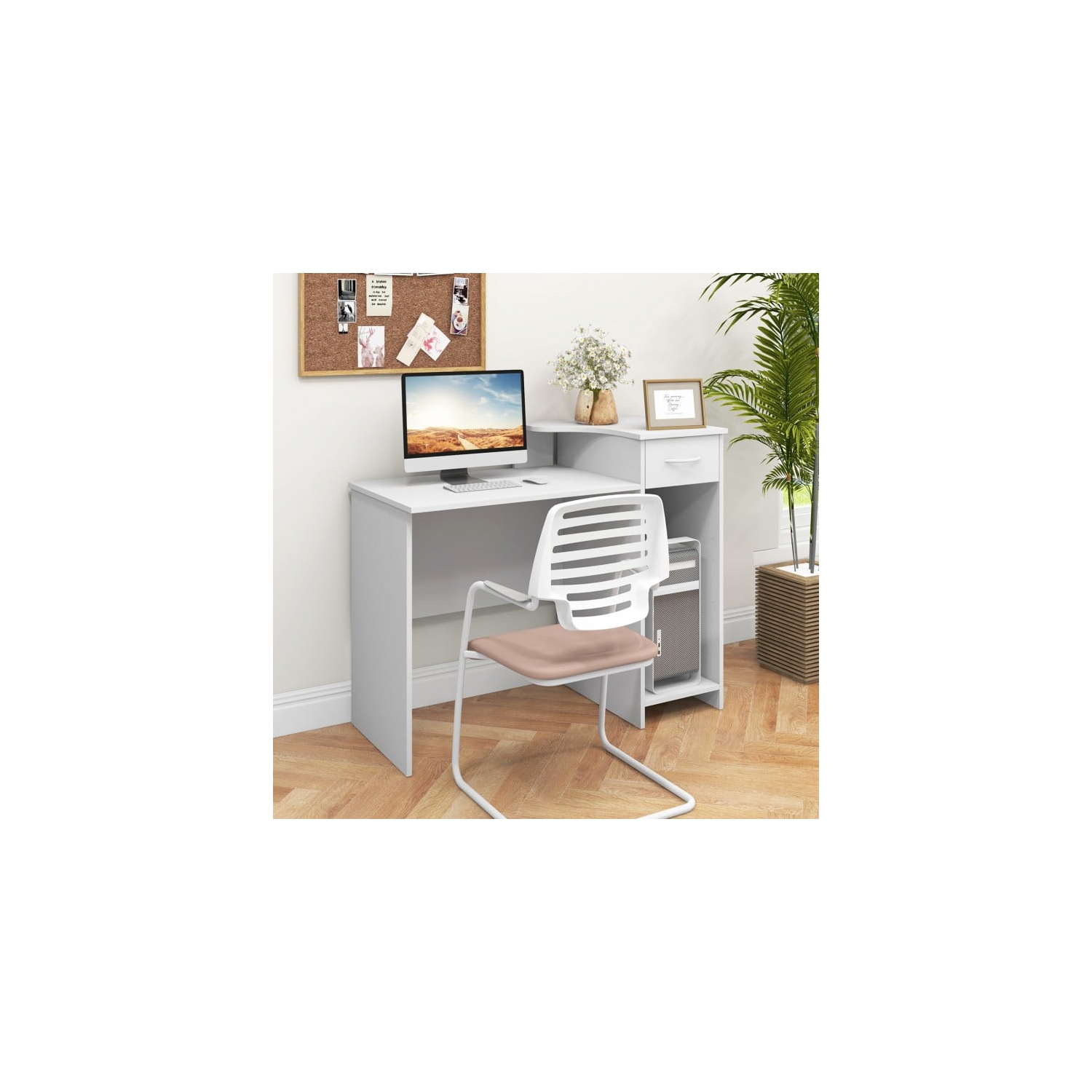 Computer Desk with Adjustable Shelf and Cable Hole for Modern Home Office