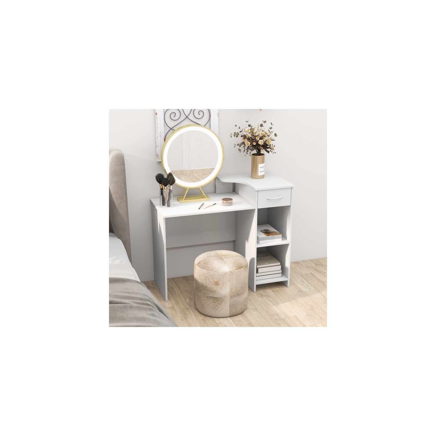 Computer Desk with Adjustable Shelf and Cable Hole for Modern Home Office