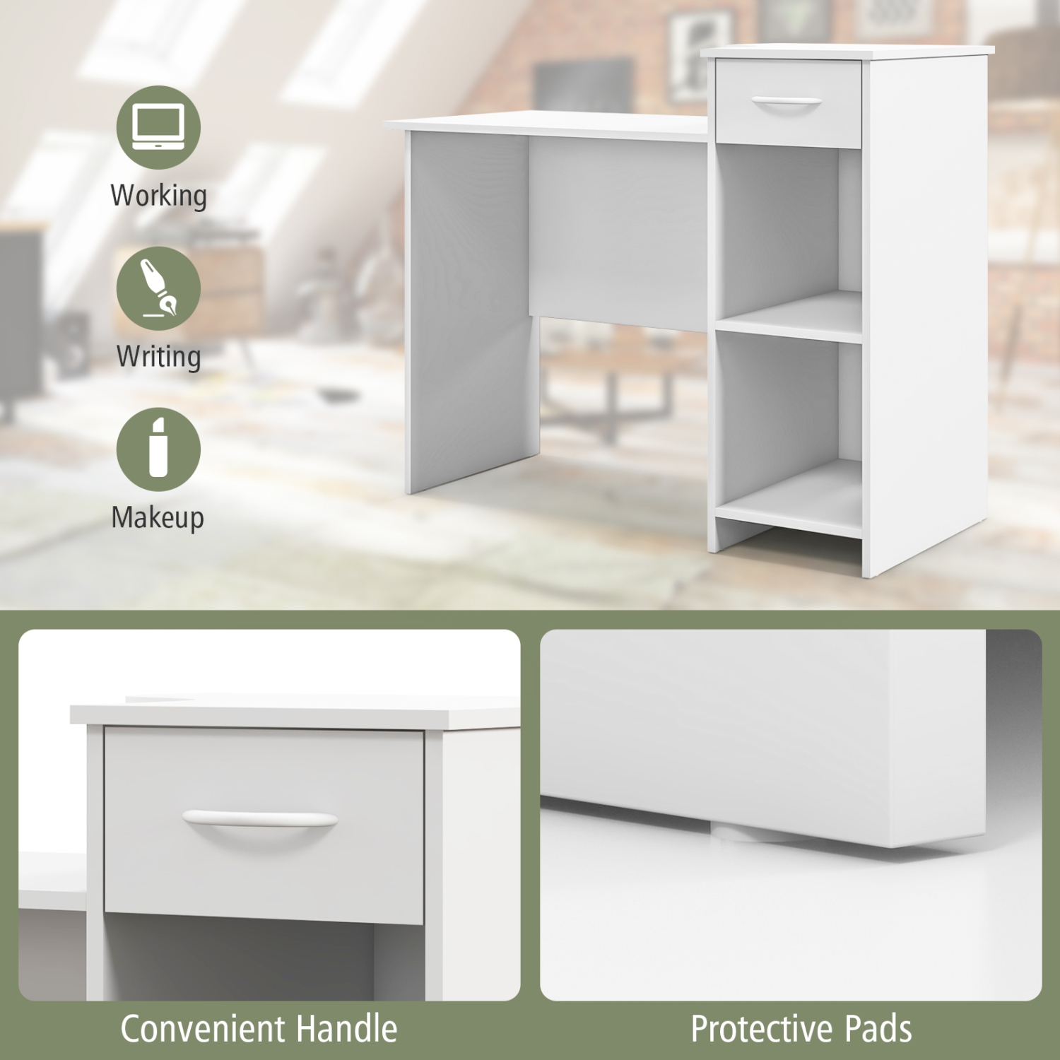 Computer Desk with Adjustable Shelf and Cable Hole for Modern Home Office