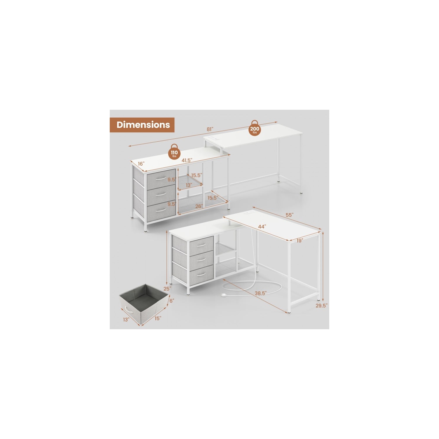 L-Shaped Computer Desk with Power Outlet for Work, Study, and Gaming Setup