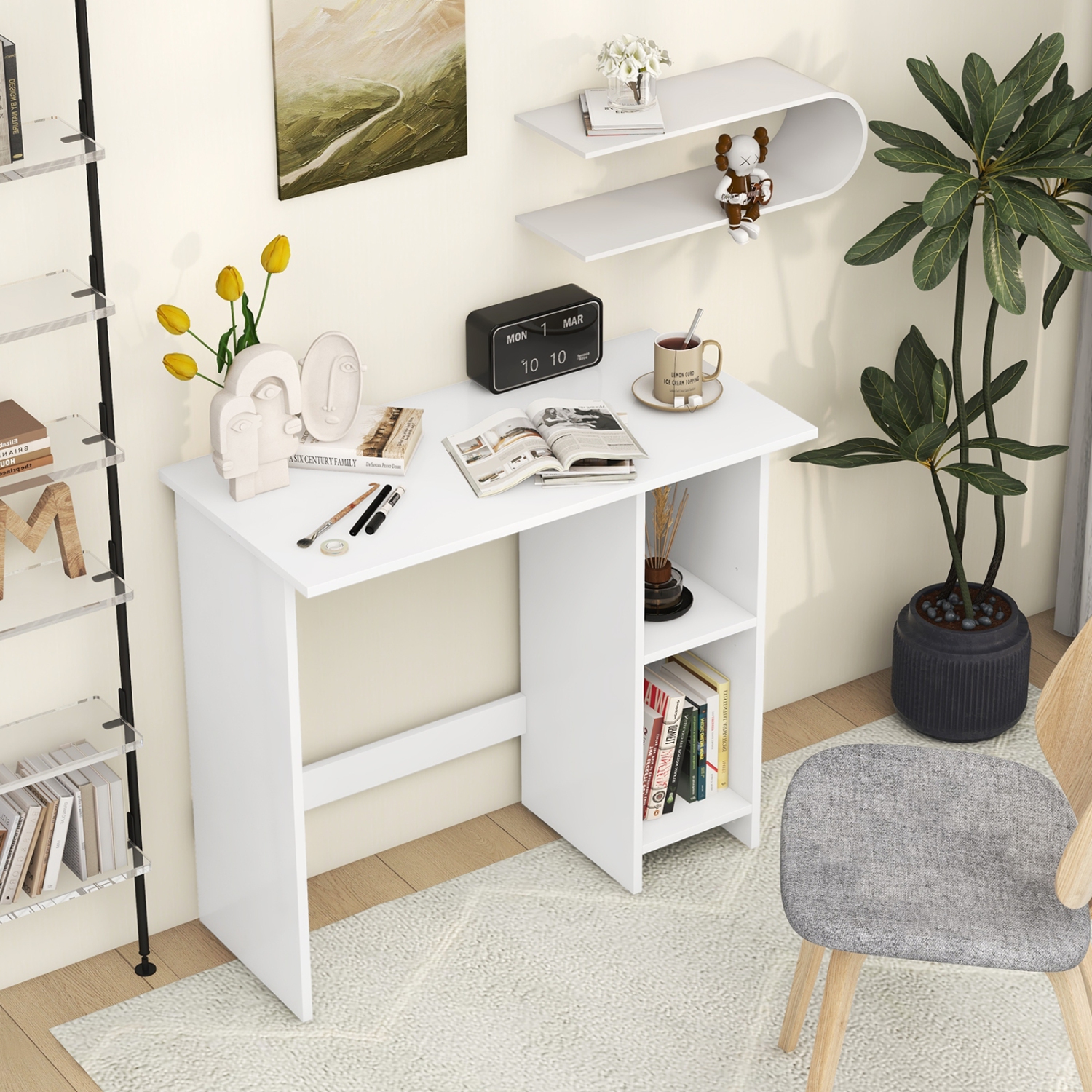Small Desk with Storage and Adjustable Shelf, Ideal for Home Office or Study