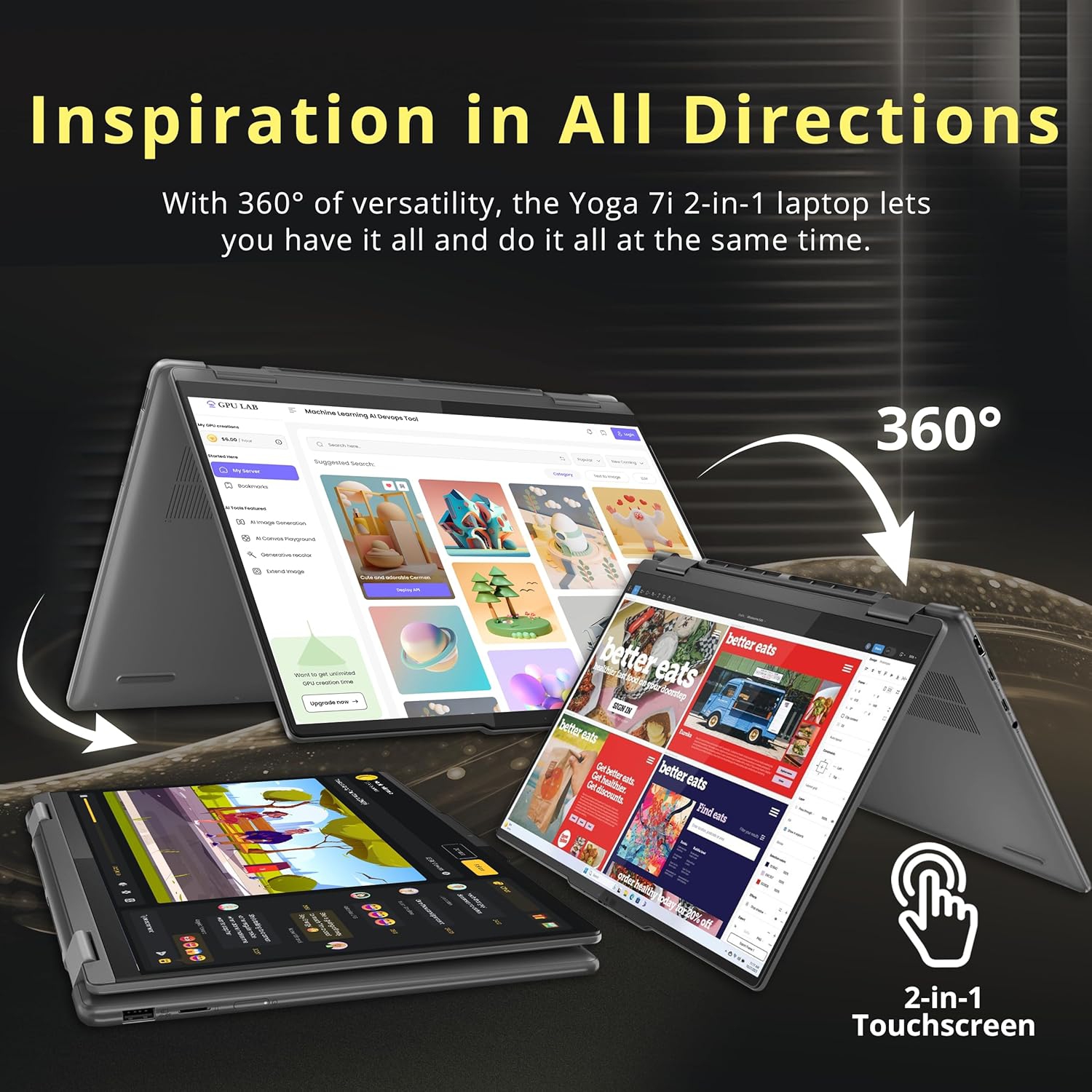 Open Box - Lenovo Yoga 7i 2-in-1 14" 2K Touchscreen Laptop, Intel Ultra 7 155U, 1TB SSD, 16GB LPDDR5X, Backlit Keyboard, Fingerprint Reader, WiFi 6E,