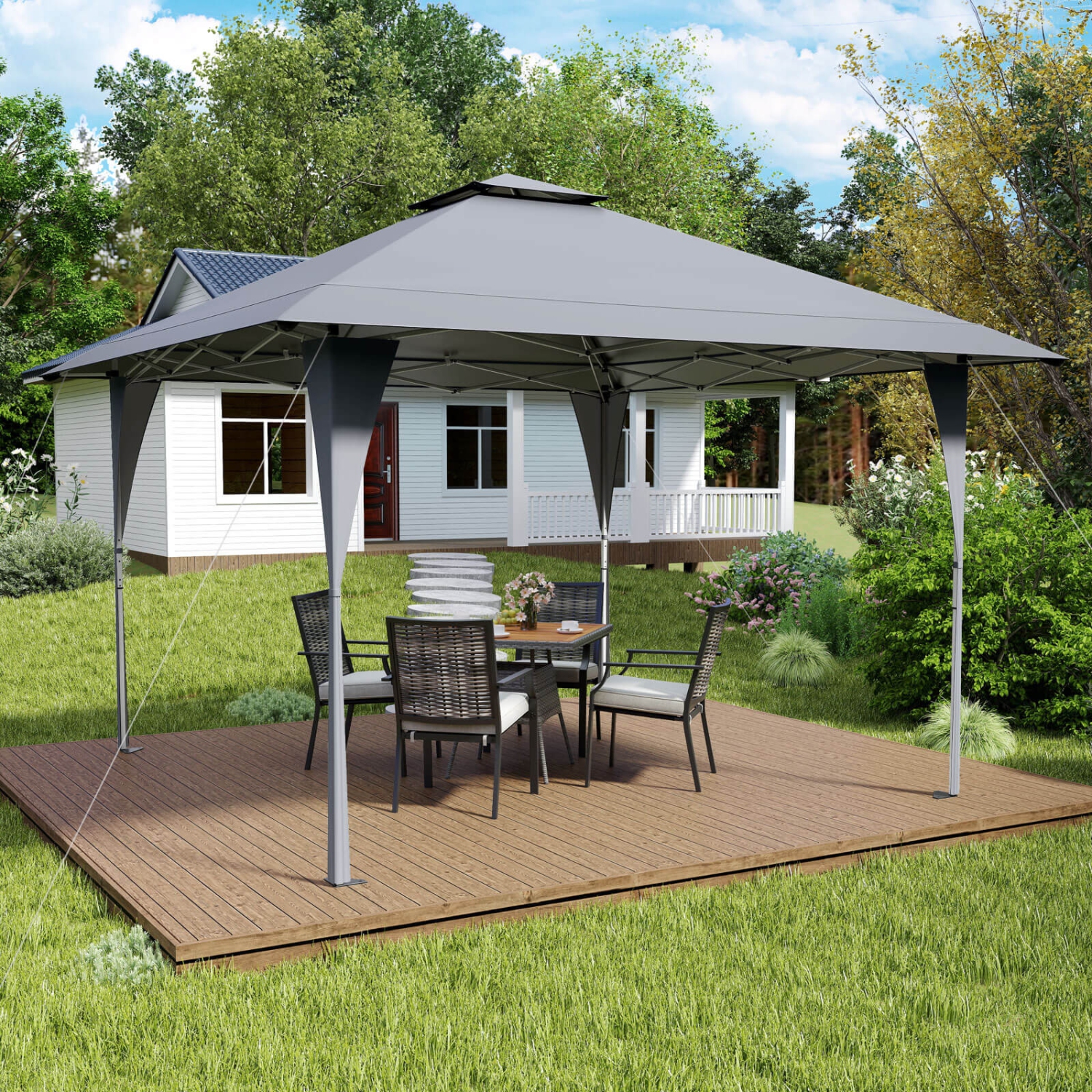 Tente extérieure avec abri de jardin escamotable de Costway de 13 x 13&nbsp;pi et sac de transport portatif, 8 piquets rose/gris/beige/kaki