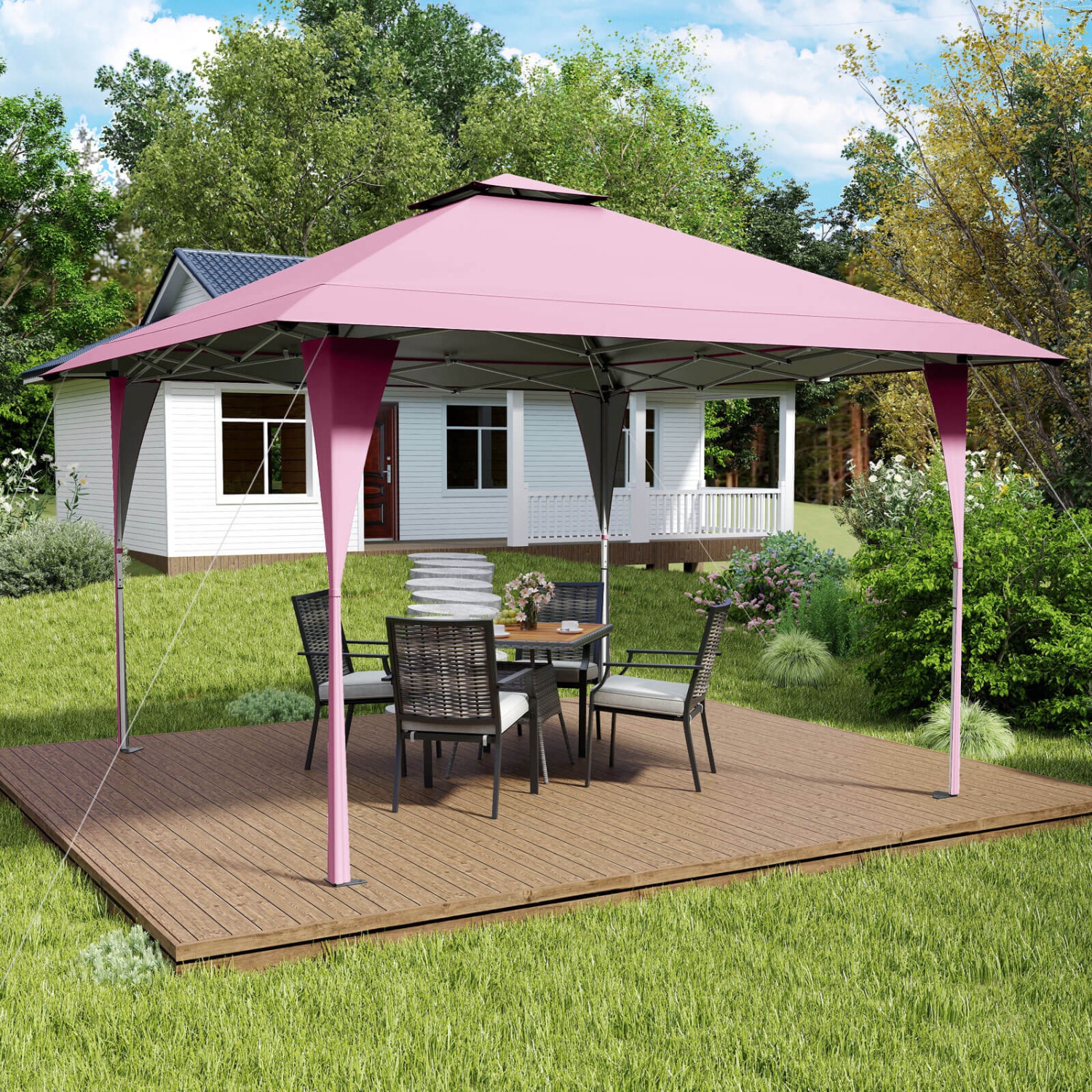 Tente extérieure avec abri de jardin escamotable de Costway de 13 x 13&nbsp;pi et sac de transport portatif, 8 piquets rose/gris/beige/kaki