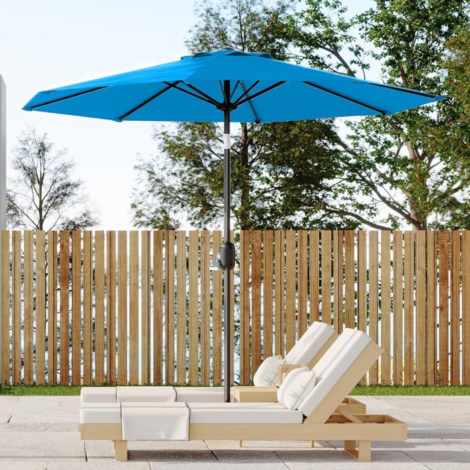 9-FT Outdoor UV-Resistant Patio Umbrella with Tilt Button & Crank Handle for Garden, Backyard, Poolside
