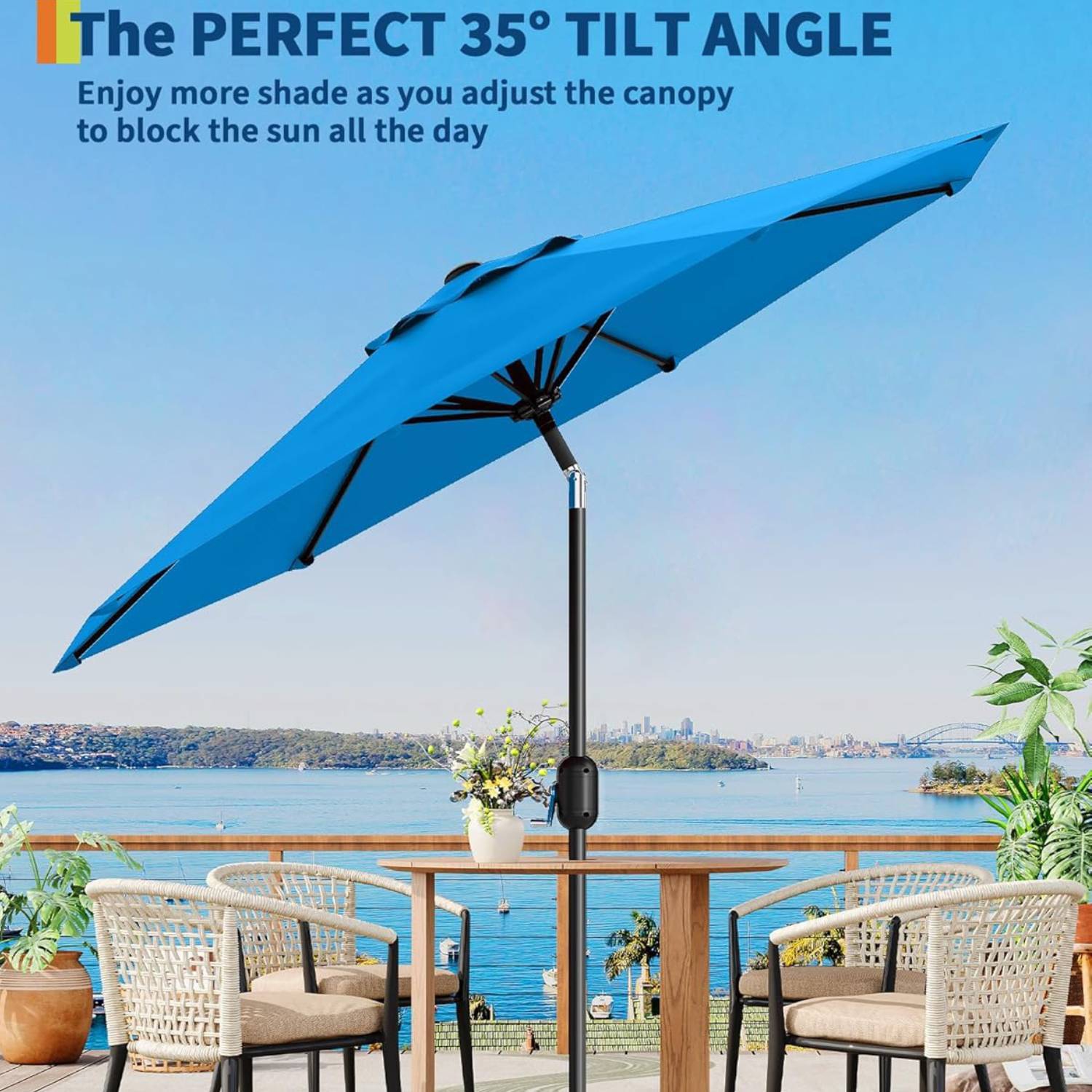 9-FT Outdoor UV-Resistant Patio Umbrella with Tilt Button & Crank Handle for Garden, Backyard, Poolside