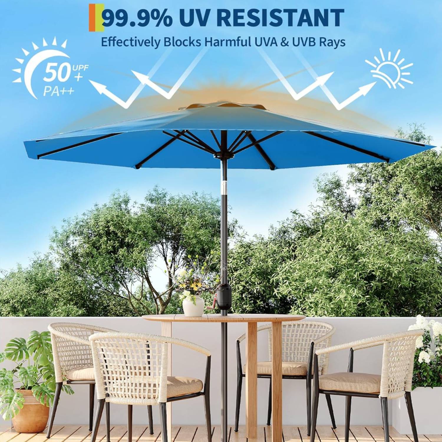 9-FT Outdoor UV-Resistant Patio Umbrella with Tilt Button & Crank Handle for Garden, Backyard, Poolside
