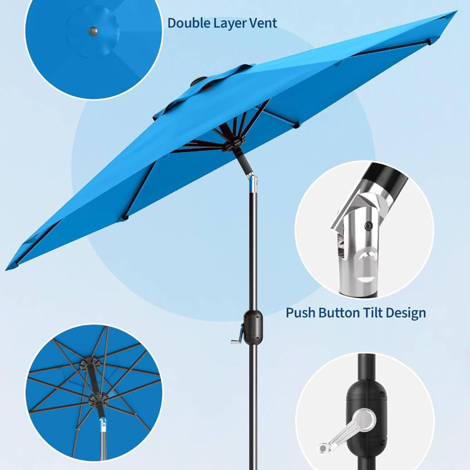 9-FT Outdoor UV-Resistant Patio Umbrella with Tilt Button & Crank Handle for Garden, Backyard, Poolside