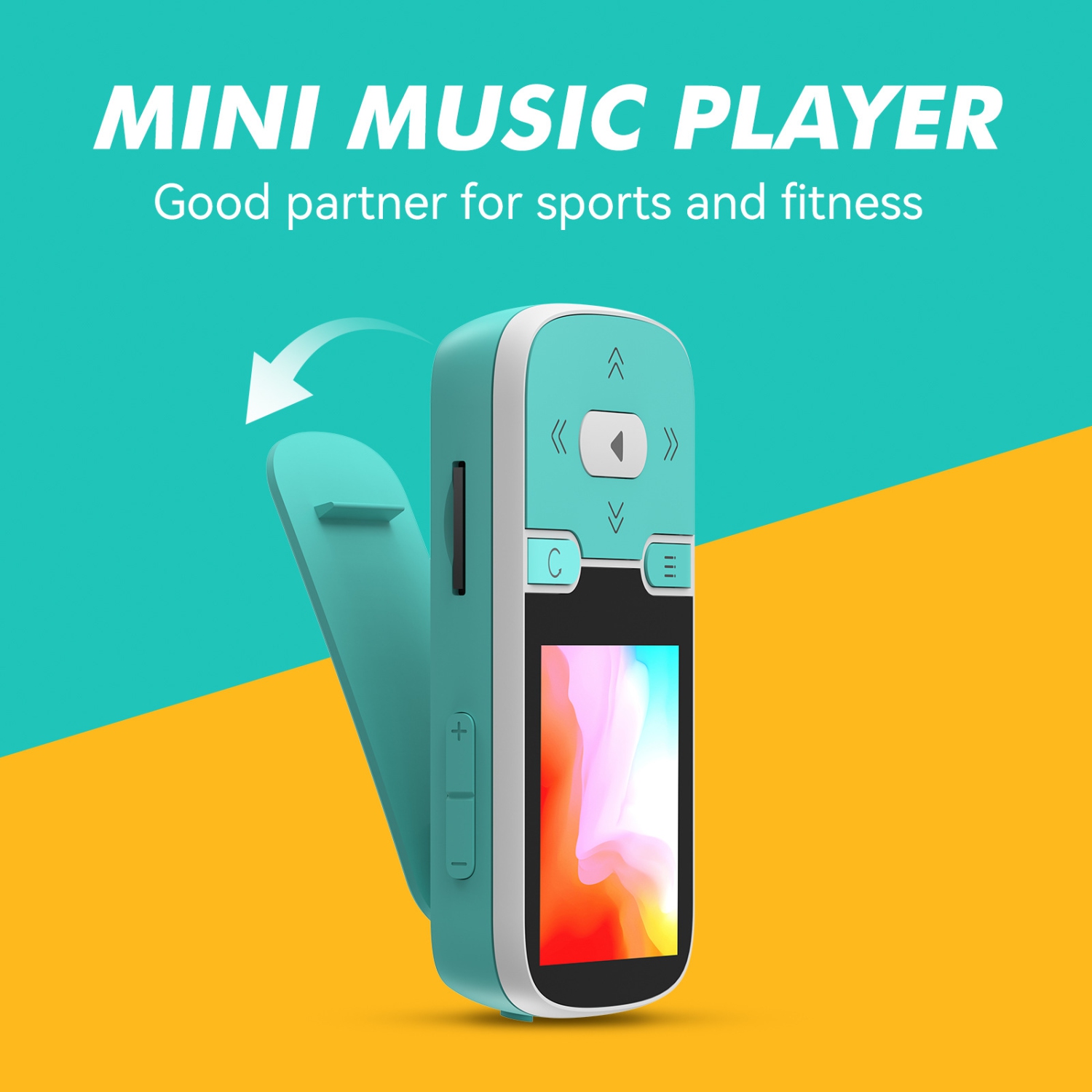 Lecteur Bluetooth 5.3&nbsp;Mpx de 1,2&nbsp;po avec pince - Podomètre sportif, écoute de musique, enregistreur vocal, écran couleur 320 x 240, prise