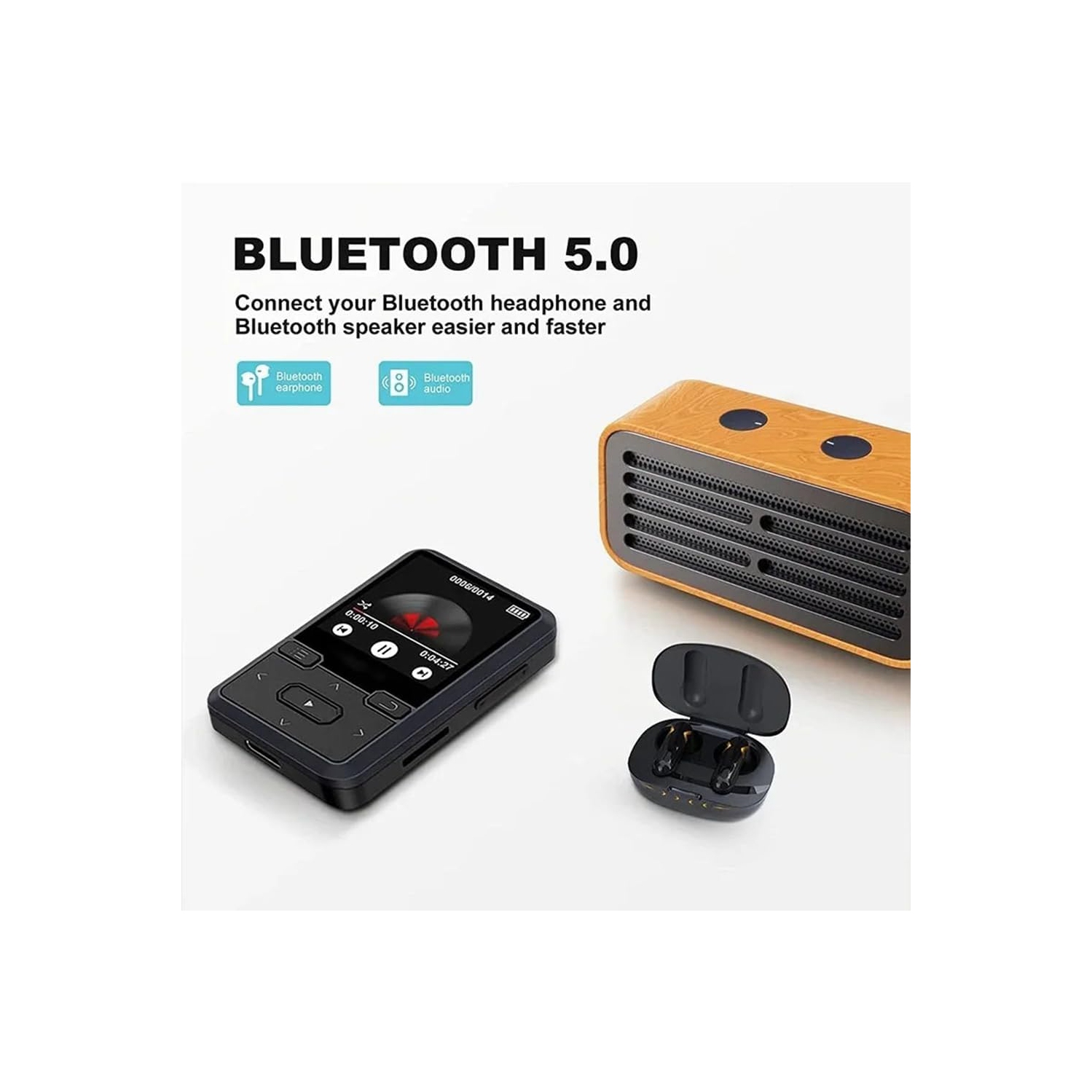 Lecteur audio portatif MP3 1,44&nbsp;po, prend en charge Bluetooth, la radio FM, l'enregistrement, etc., le design sportif léger, Compatibilité